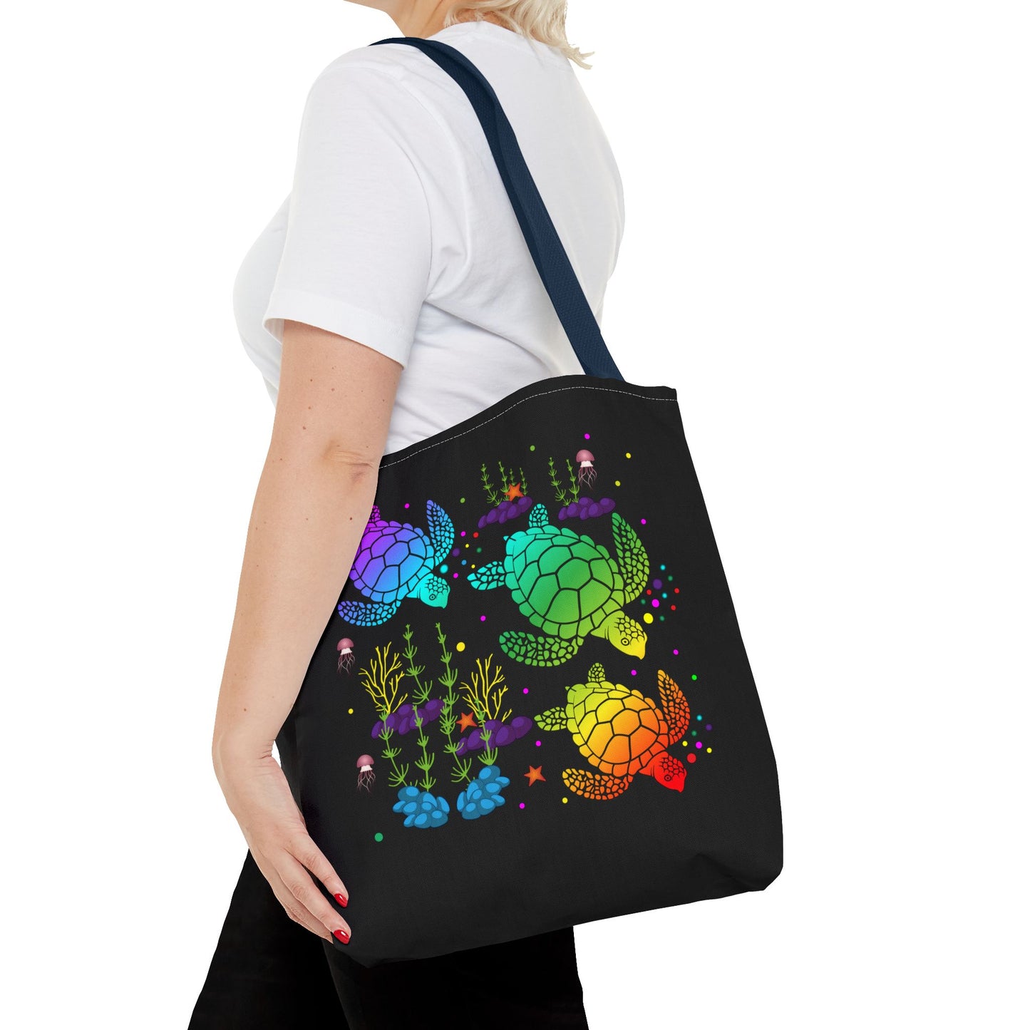 Rainbow Turtle Tote Bag - Eco-Friendly Reusable Shopper, Beach Bag, Gift for Ocean Lovers, Summer Fun, Art Tote