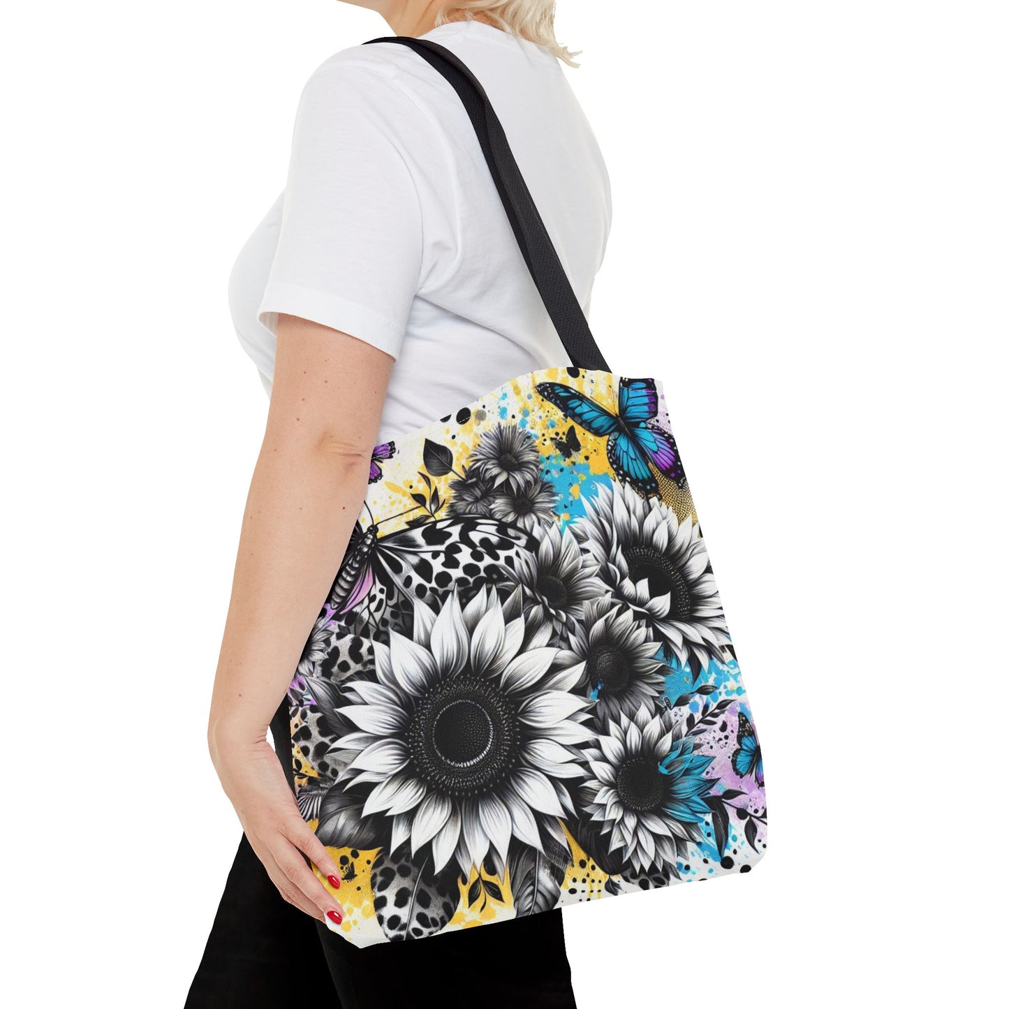 Sunflower & Butterflies Tote Bag — Color Splash Floral All-Over Print