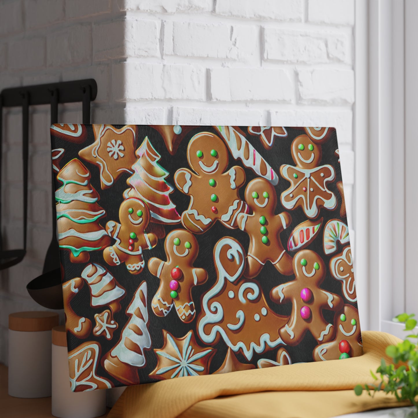 Gingerbread Holiday Glass Cutting Board
