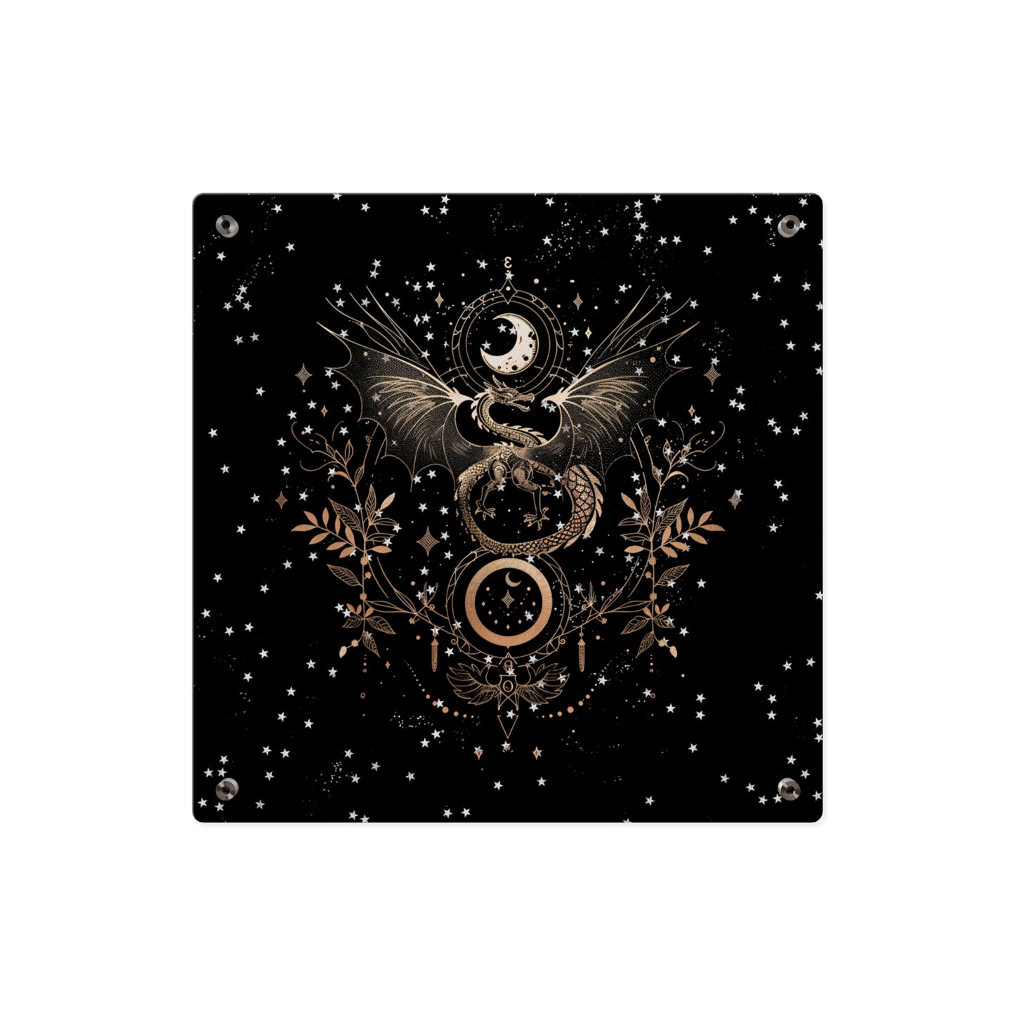 Celestial Acrylic Wall Art Panel - Mystical Dragon with Moon and Stars Decor