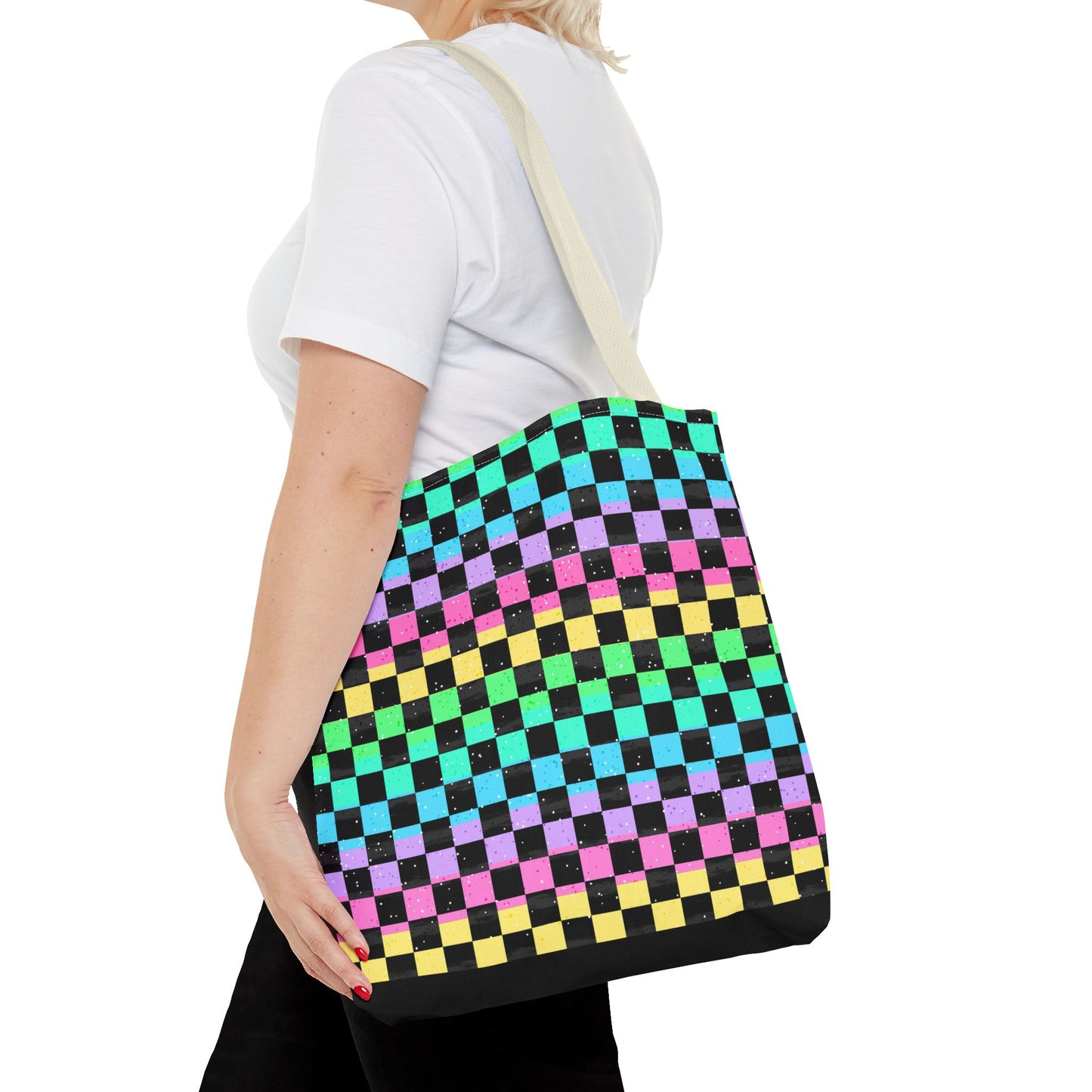 Colorful Checkerboard Tote Bag - Vibrant Reusable Shopping Bag, Eco-Friendly Gift, Summer Beach Accessory, Fashionable Everyday Tote