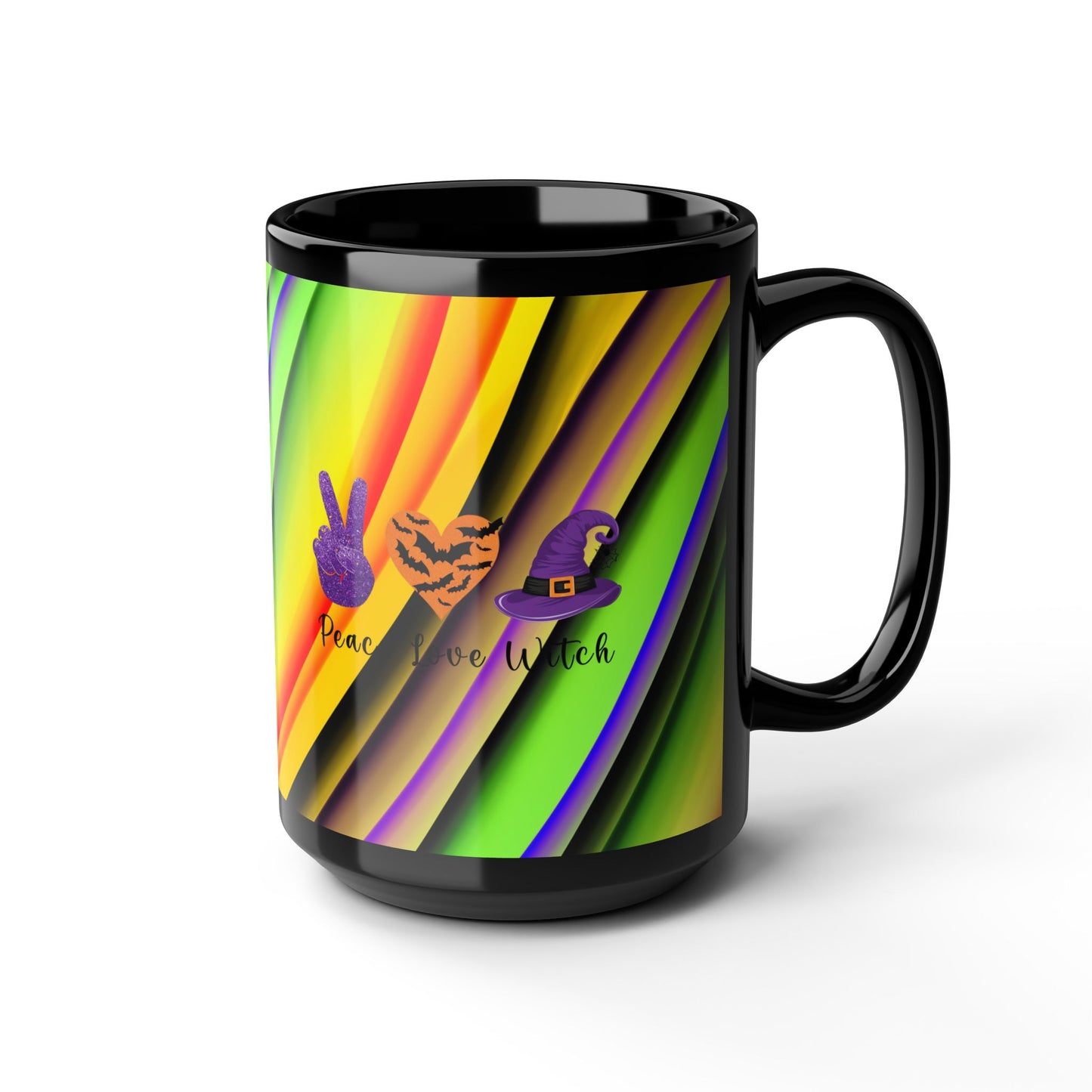 Halloween Theme Black Mug (11oz, 15oz), Halloween Quote, Peace Loving Halloween Lovers, Coffee, Tea, Hot Chocolate Lovers, Great Gift Idea