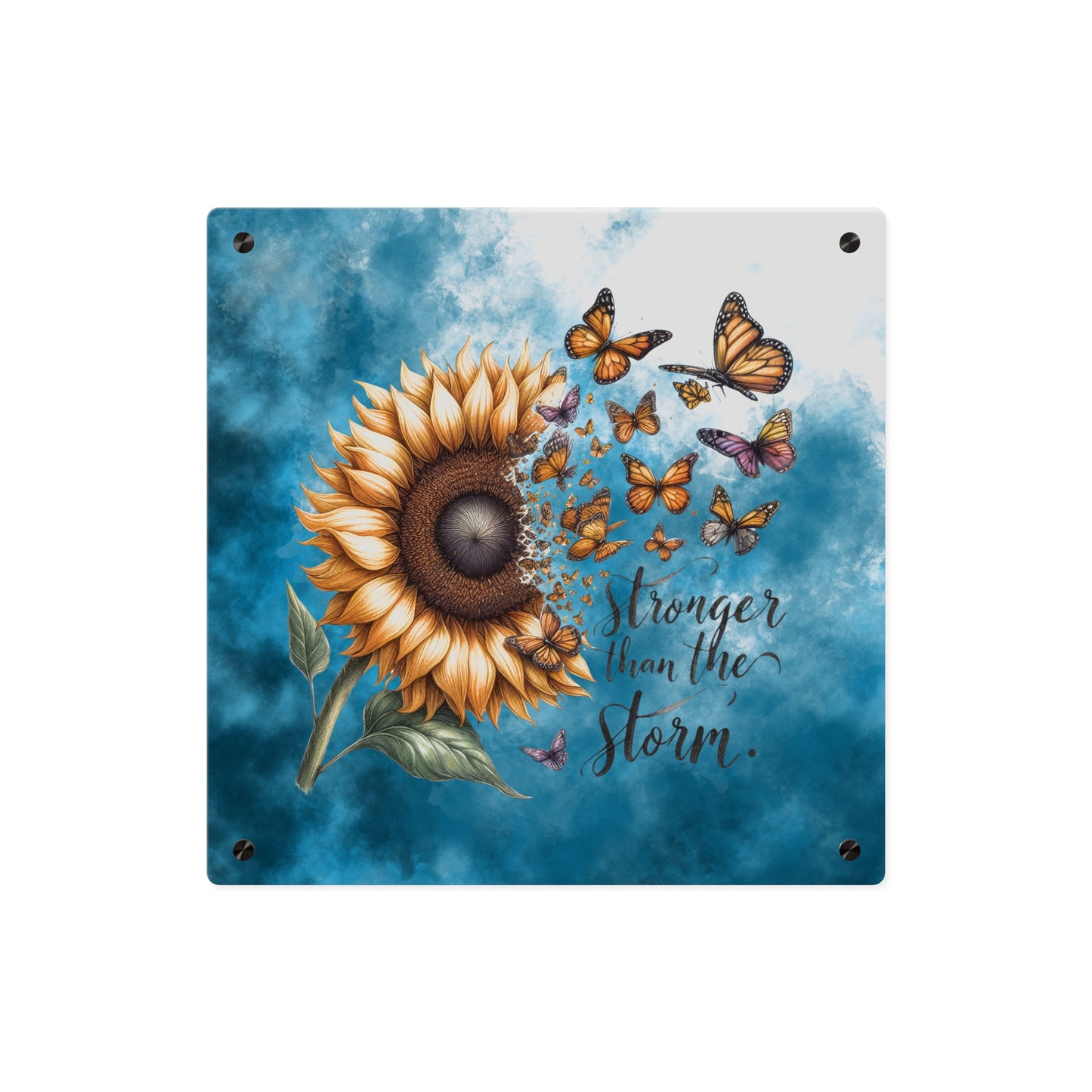 Inspirational Sunflower Acrylic Wall Art Panel - "Stronger Than The Storm"