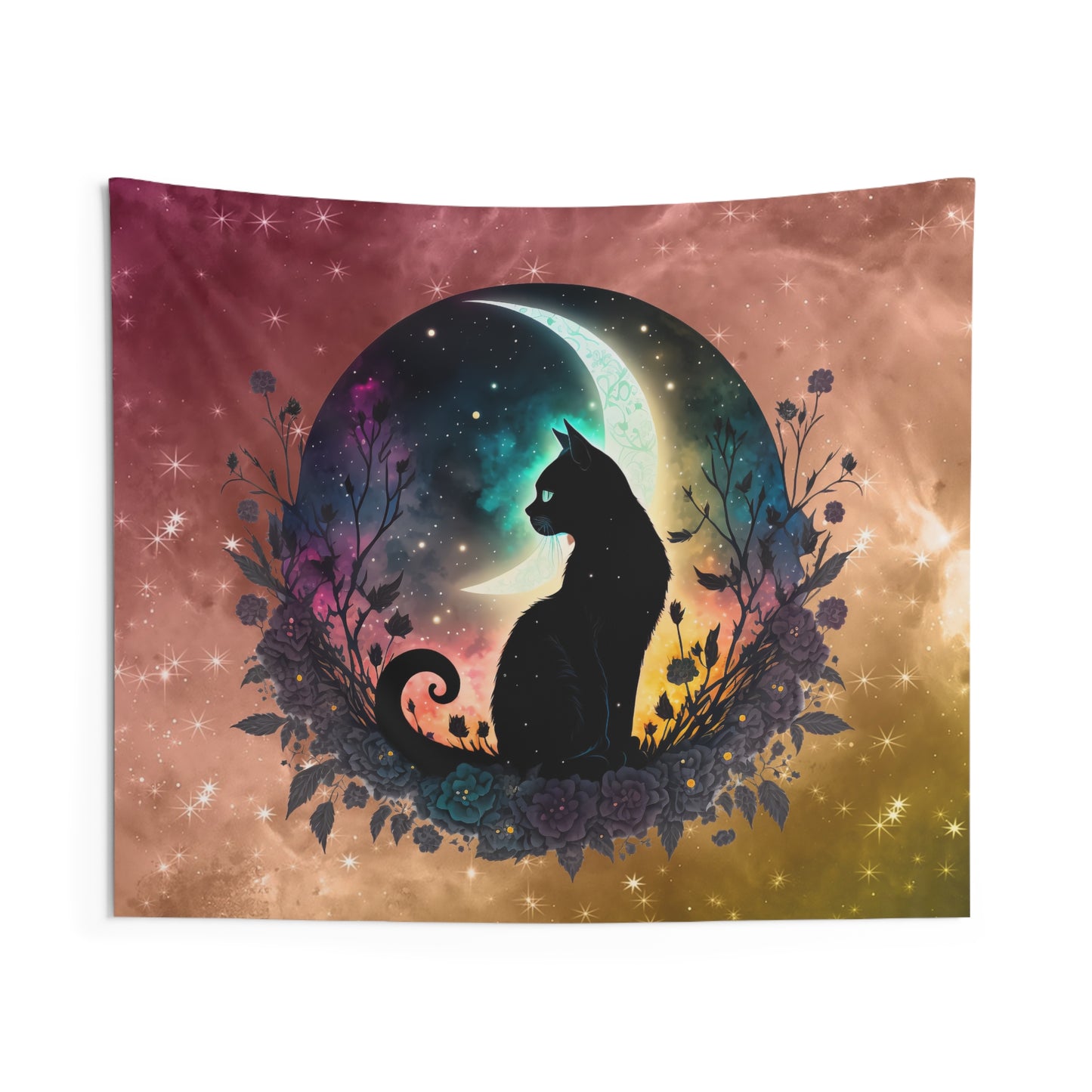 Celestial Cat Wall Tapestry - Boho Decor for Cat Lovers, Wall Hanging for Bedroom, Living Room, Unique Gift for Pet Owners, Home Decor