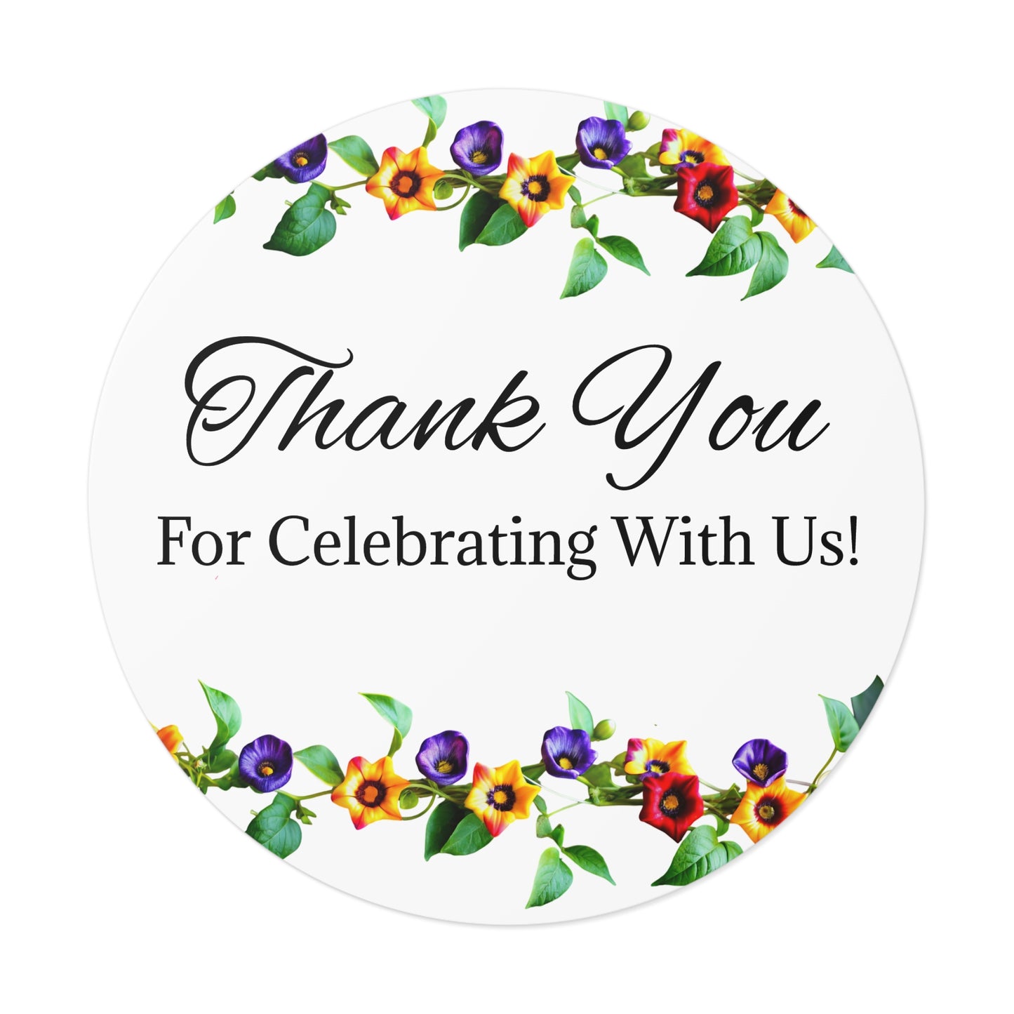 Floral Wedding Thank You Custom Stickers, Cute Round Labels for Gifts, Party Favors, Scrapbook, Invitations, Celebrations