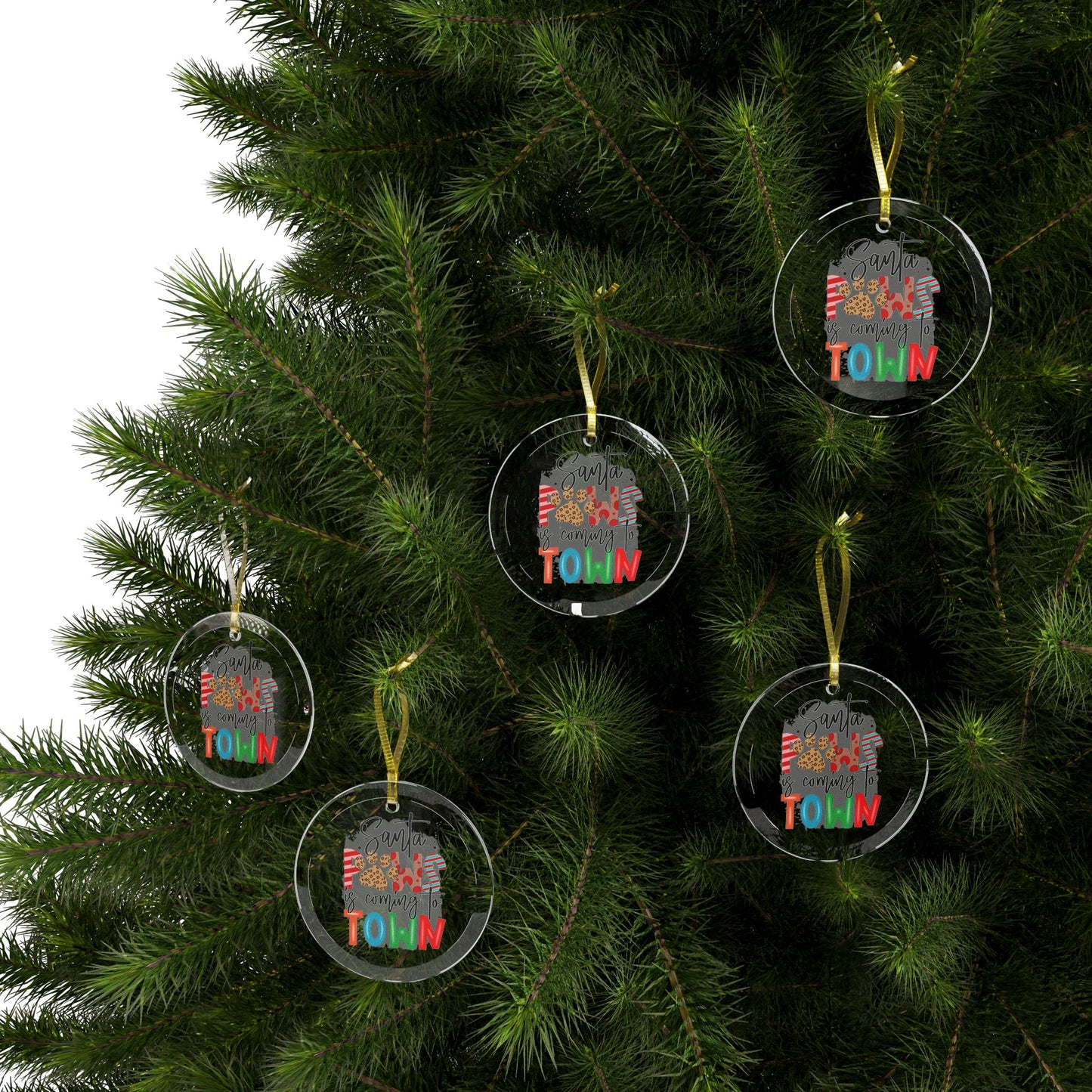 Pet Theme Holiday Glass Ornaments - Santa Paws Is Coming To Town Pet Lovers Gift