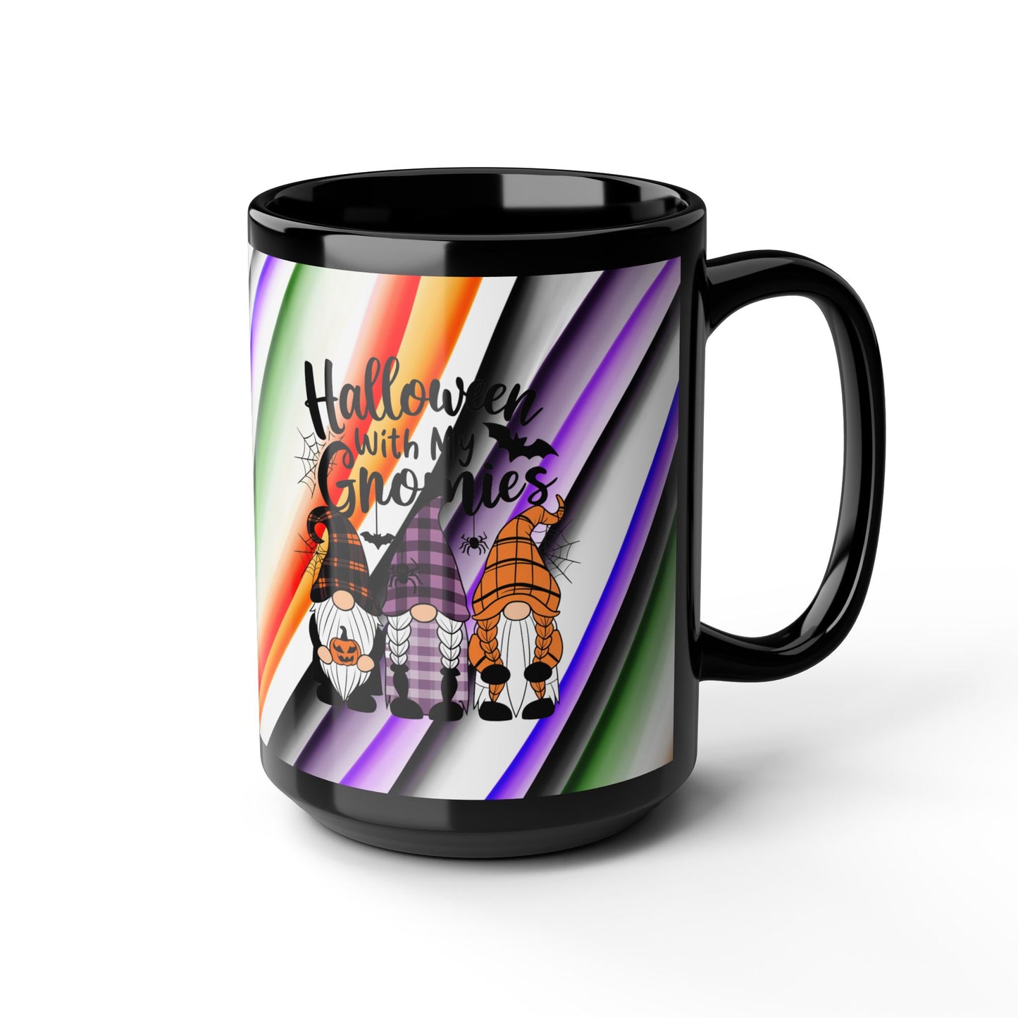 Halloween Theme Black Mug (11oz, 15oz), Cute Halloween Expression, Halloween Lovers, Gnome Lovers, Coffee, Tea, Hot Chocolate Lovers Gift Idea