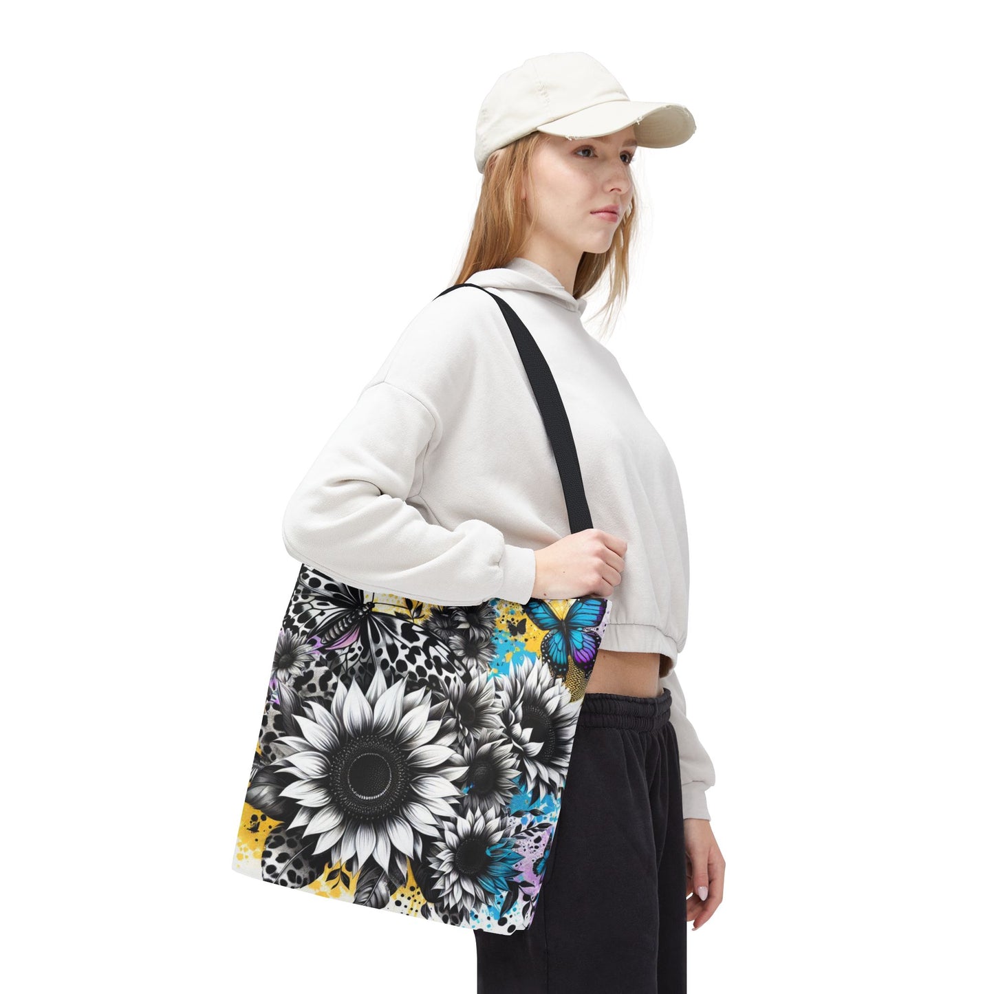 Sunflower & Butterflies Tote Bag — Color Splash Floral All-Over Print