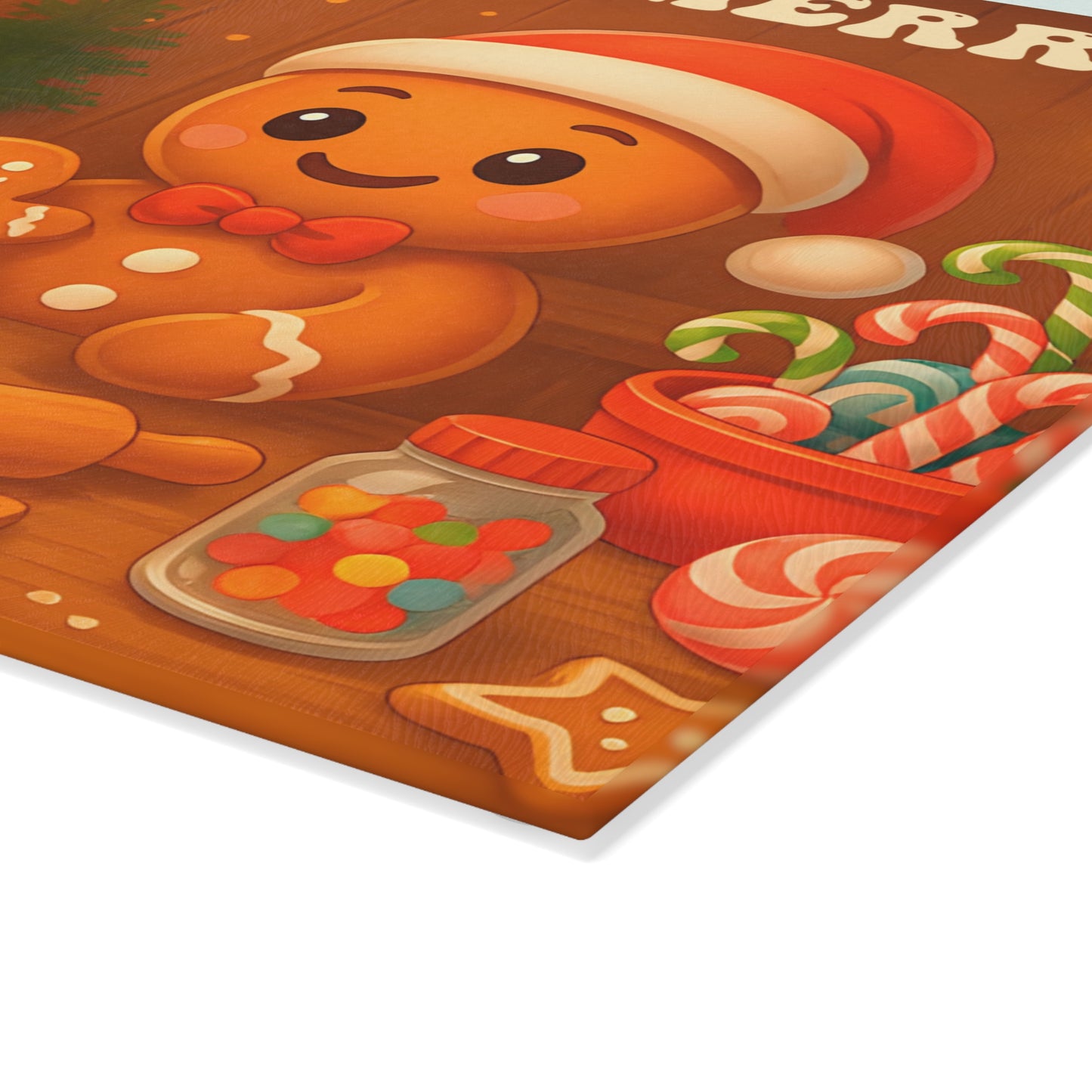 Festive Gingerbread Glass Cutting Board - "Bake & Be Merry"