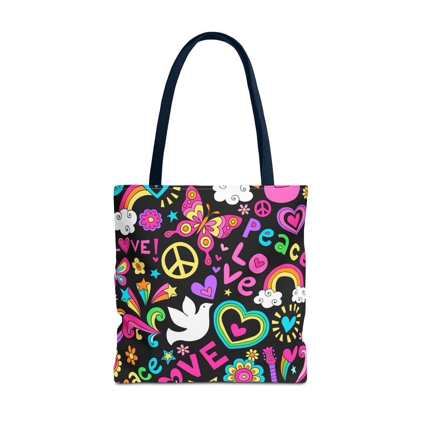 Fashionable Tote Bag (AOP), Stylish, Peace Lovers, Hippie Theme, Great Gift Idea for Birthdays, Holidays or Any Occasion for Anyone