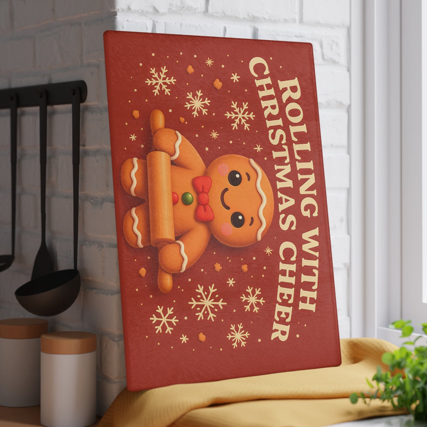 Gingerbread Christmas Glass Cutting Board - Rolling With Cheer