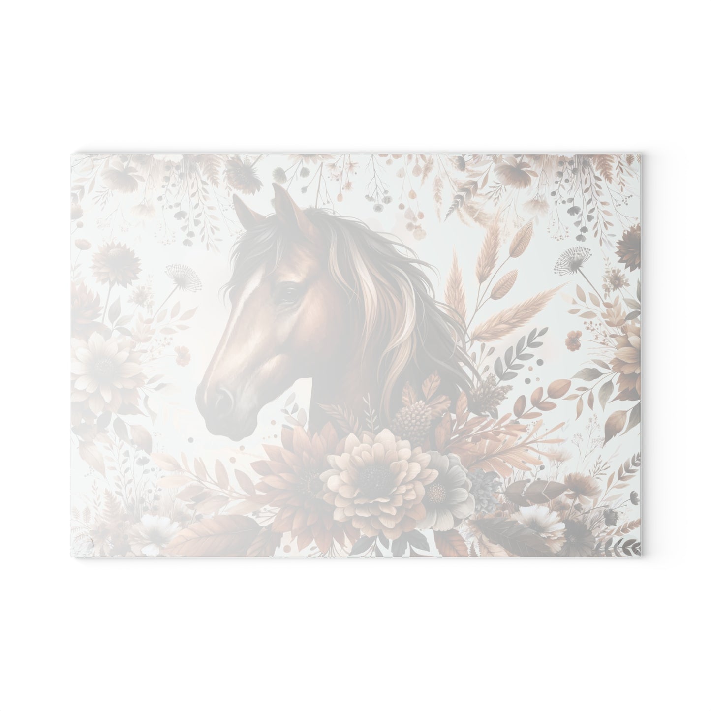 Equestrian Floral Glass Cutting Board - Perfect for Horse Lovers and Kitchen Decor