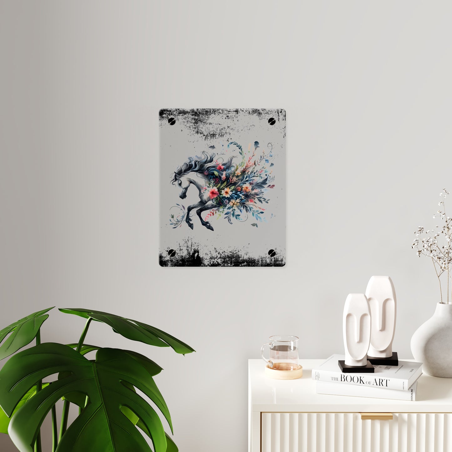 Floral Horse Acrylic Wall Art Panel - Modern Home Decor