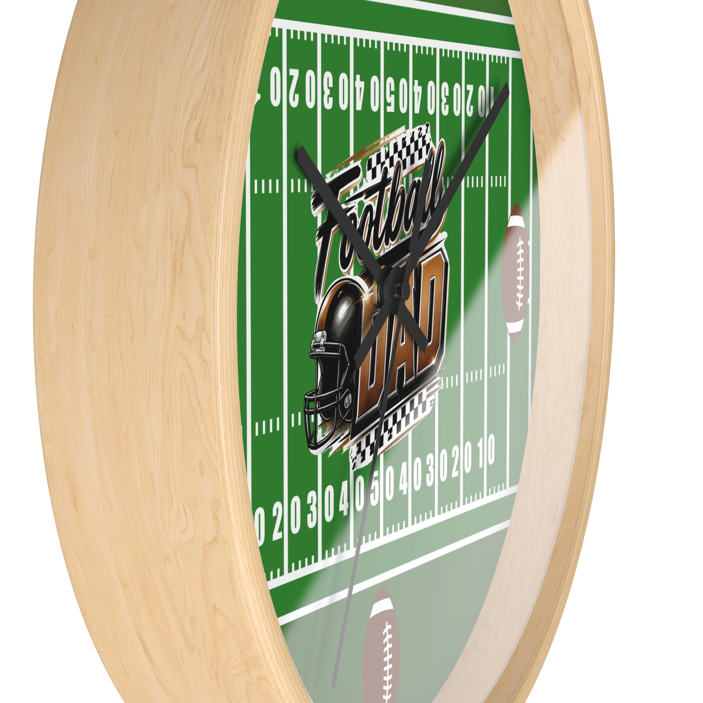 Football Dad Wall Clock — Gridiron Field Design with Helmet & Footballs