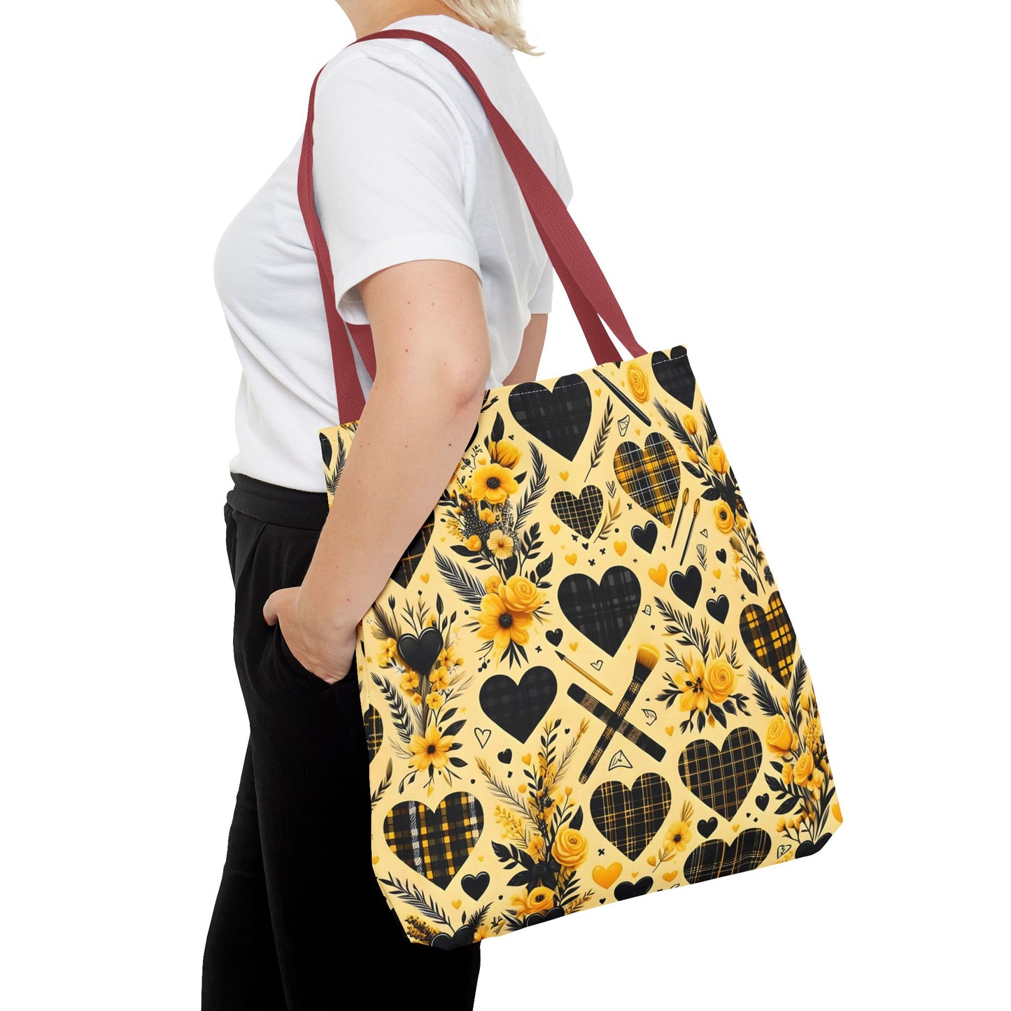 Plaid Floral With Hearts Love Tote Bag(AOP)