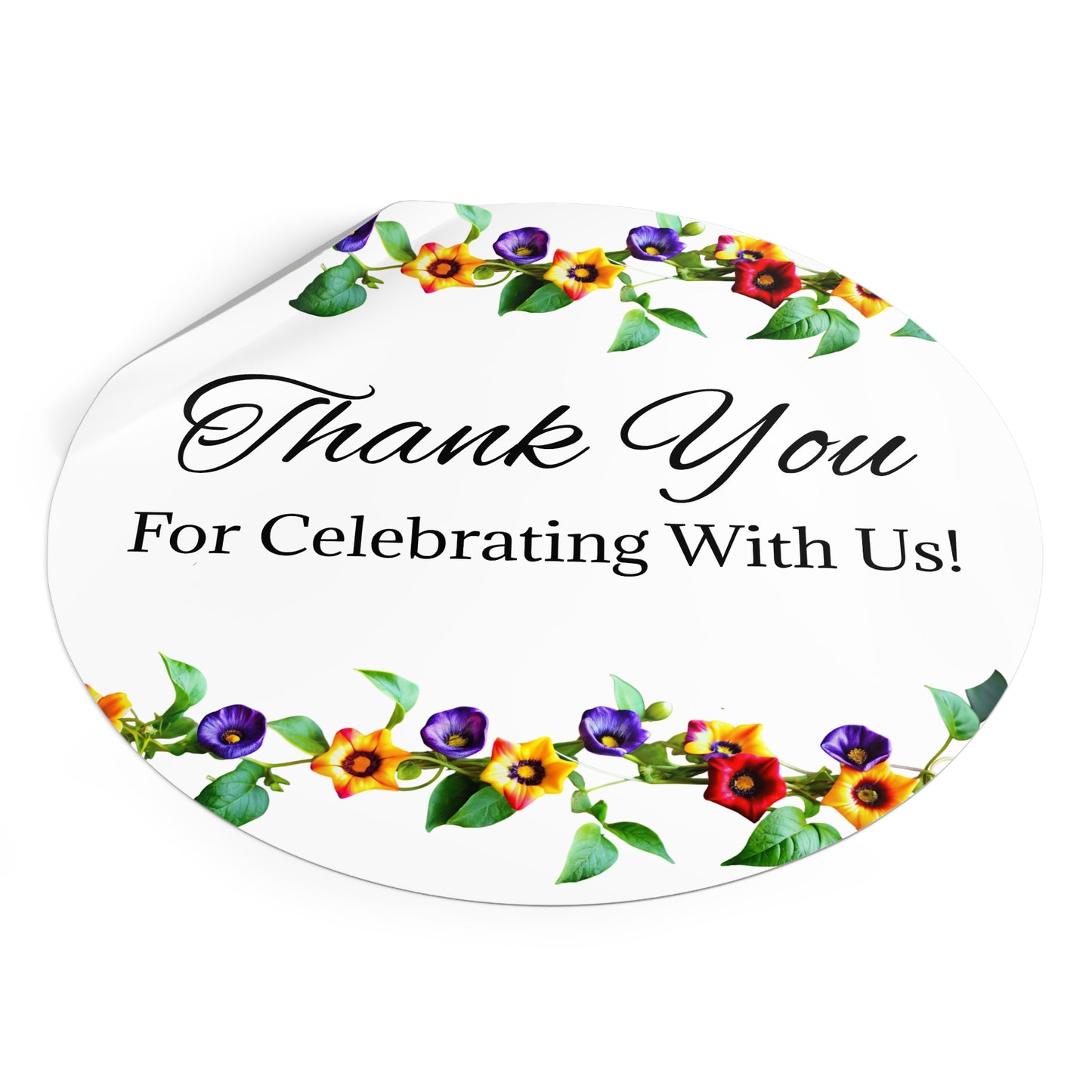 Floral Wedding Thank You Custom Stickers, Cute Round Labels for Gifts, Party Favors, Scrapbook, Invitations, Celebrations