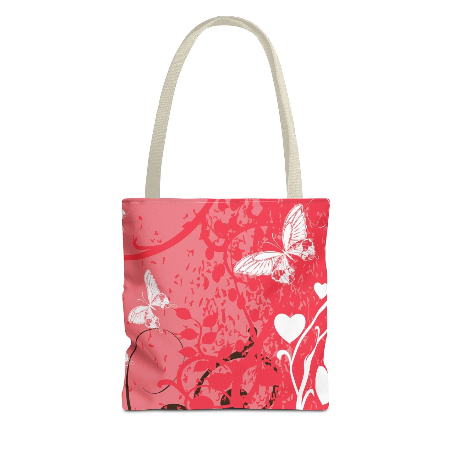Pink Butterfly Heart Floral Abstract Fashionable Tote Bag (AOP), Stylish, Gift Idea for Birthdays, Holidays, Any Occasion for Anyone