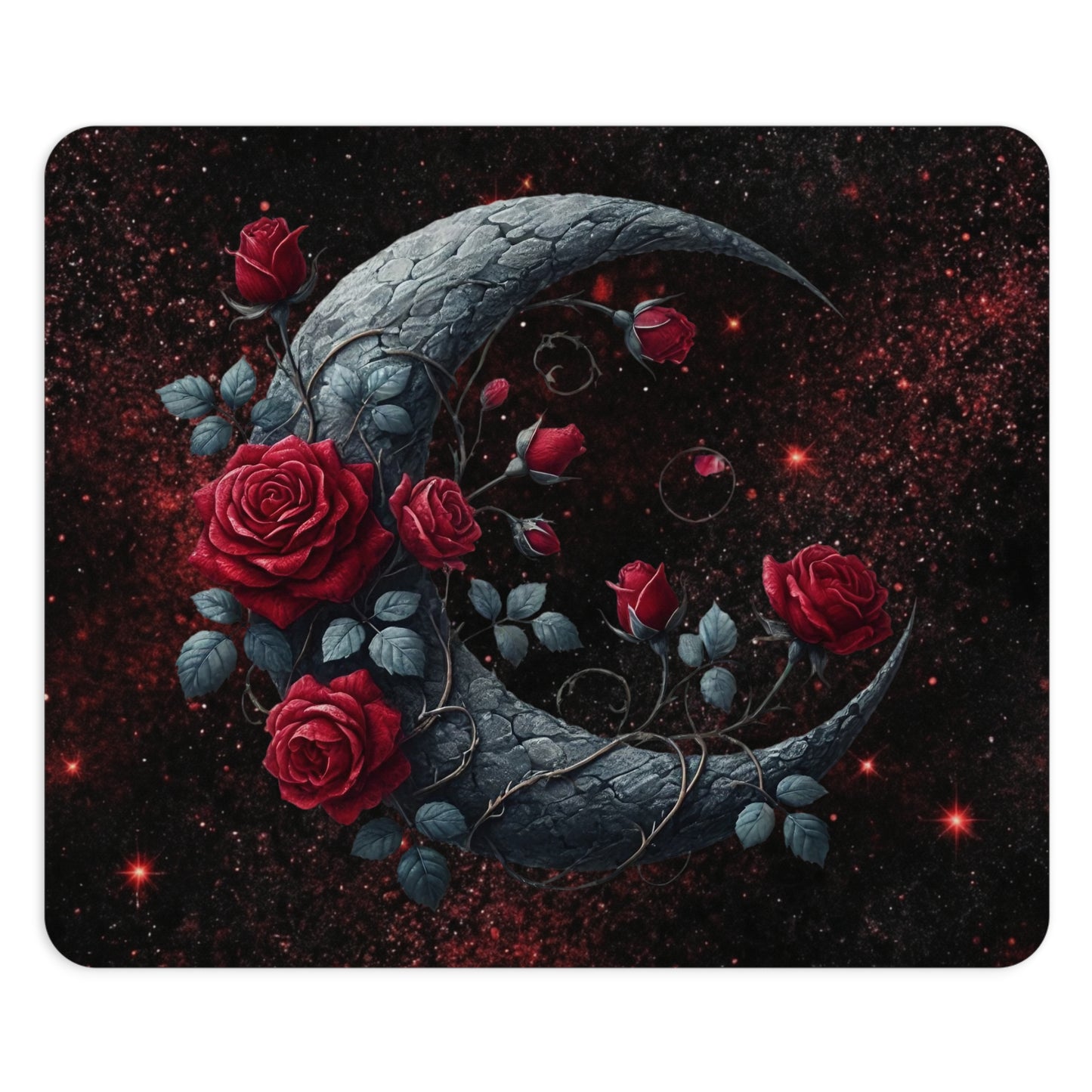 Celestial Rose Crescent Moon Desk Mouse Pad - Elegant Gaming & Office Decor