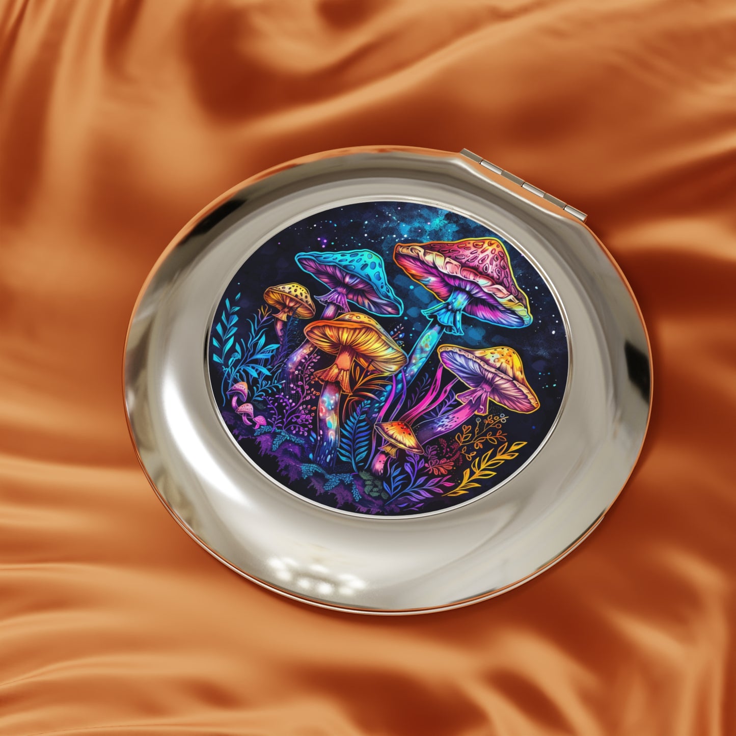 Colorful Mushroom Compact Travel Mirror - Boho Chic Makeup Accessory