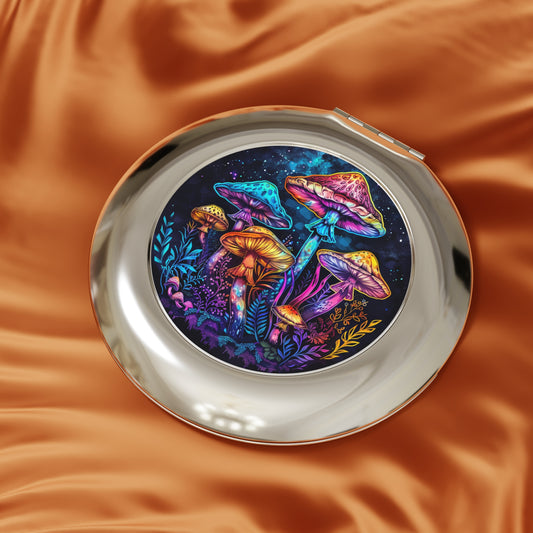 Colorful Mushroom Compact Travel Mirror - Boho Chic Makeup Accessory