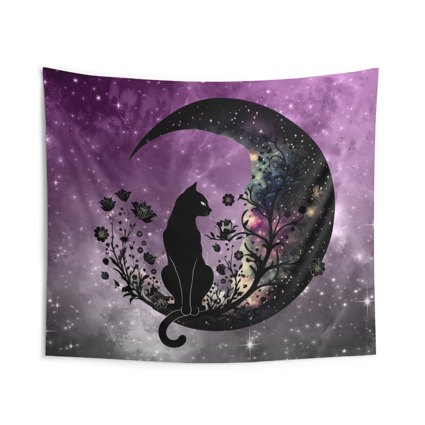 Celestial Cat Indoor Wall Tapestry, Cosmic Wall Decor, Bohemian Room Accent, Cat Lover Gift, Space Art, Home Aesthetic