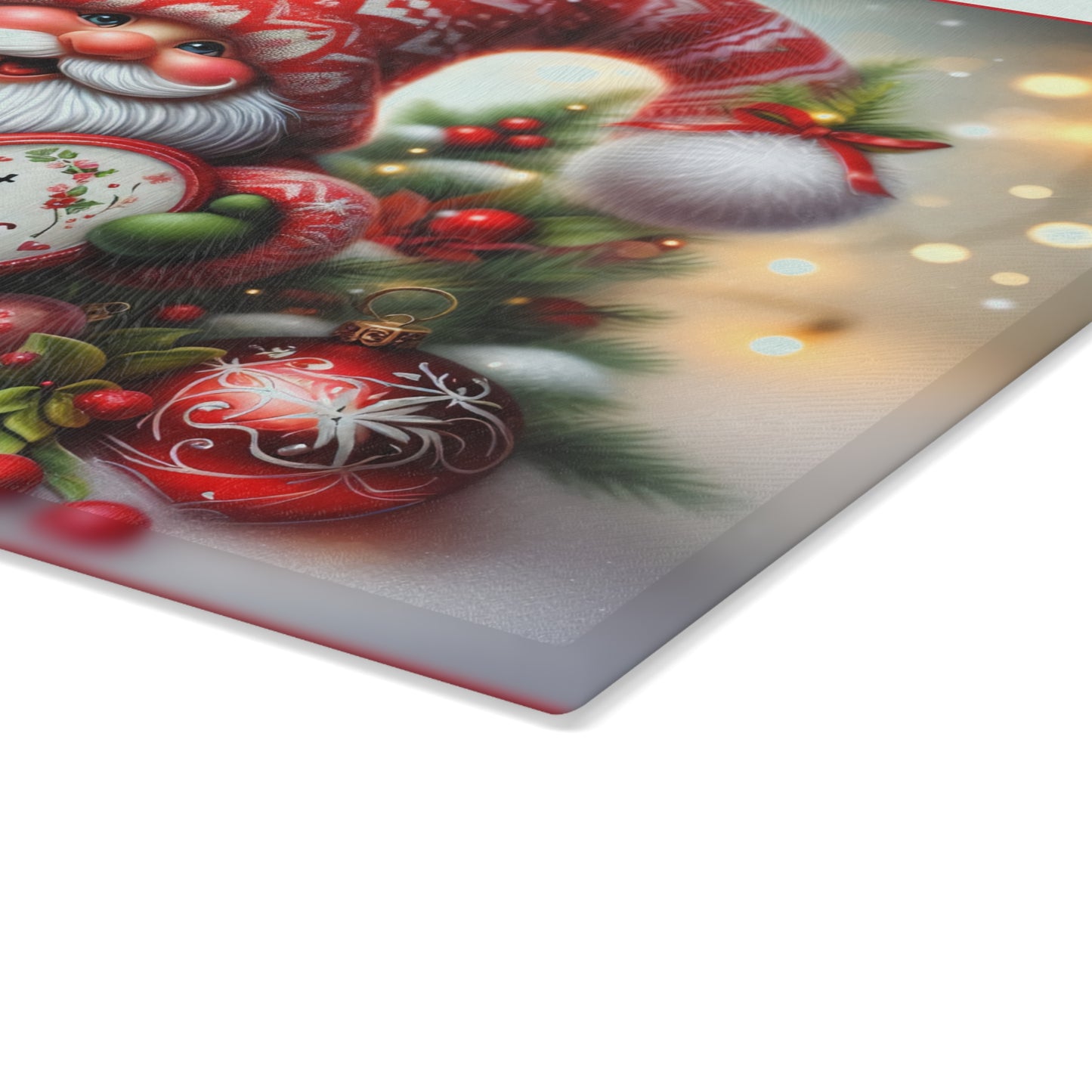 Festive Christmas Glass Cutting Board - Holiday Kitchen Decor with Santa Design