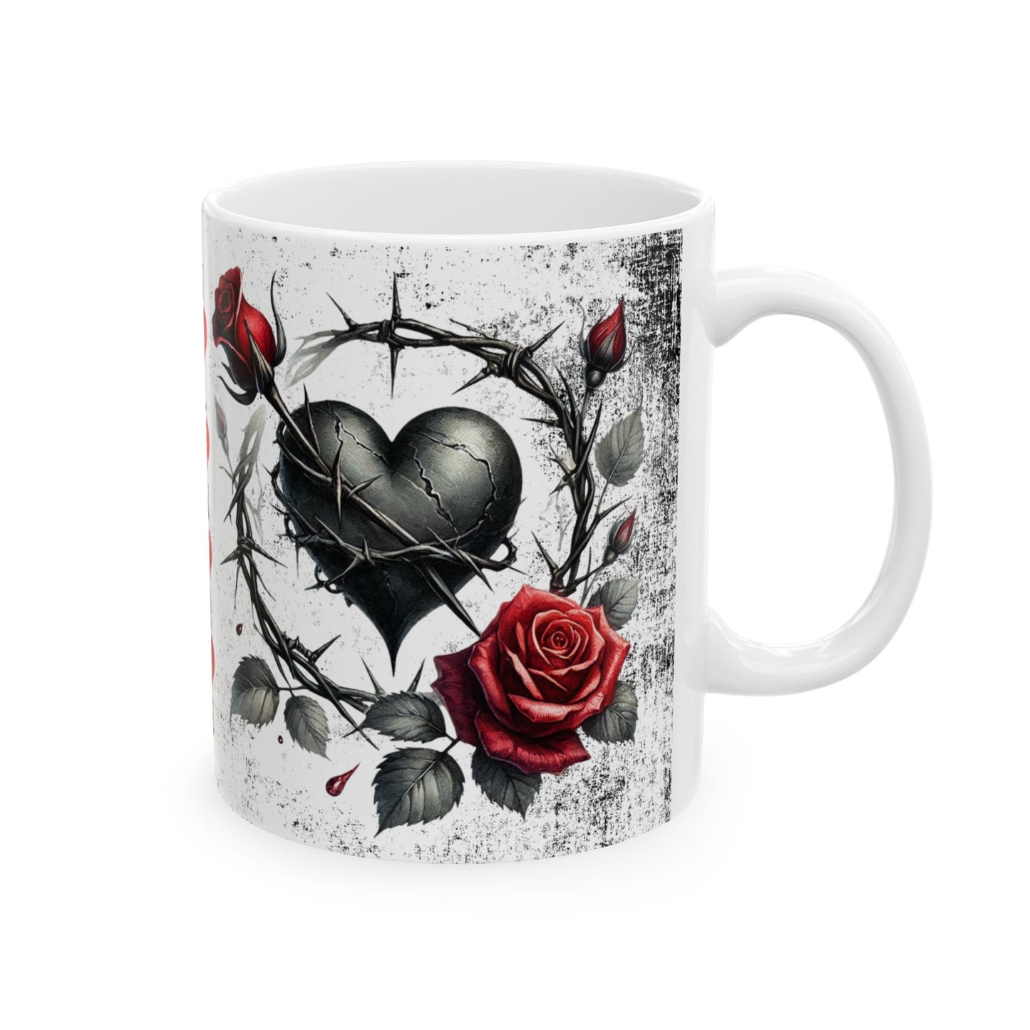 Valentine Ceramic Mug - "Will You Be My Valentine" Gothic Red Rose & Thorn Design with 'Valentine' Hearts (11oz/15oz)