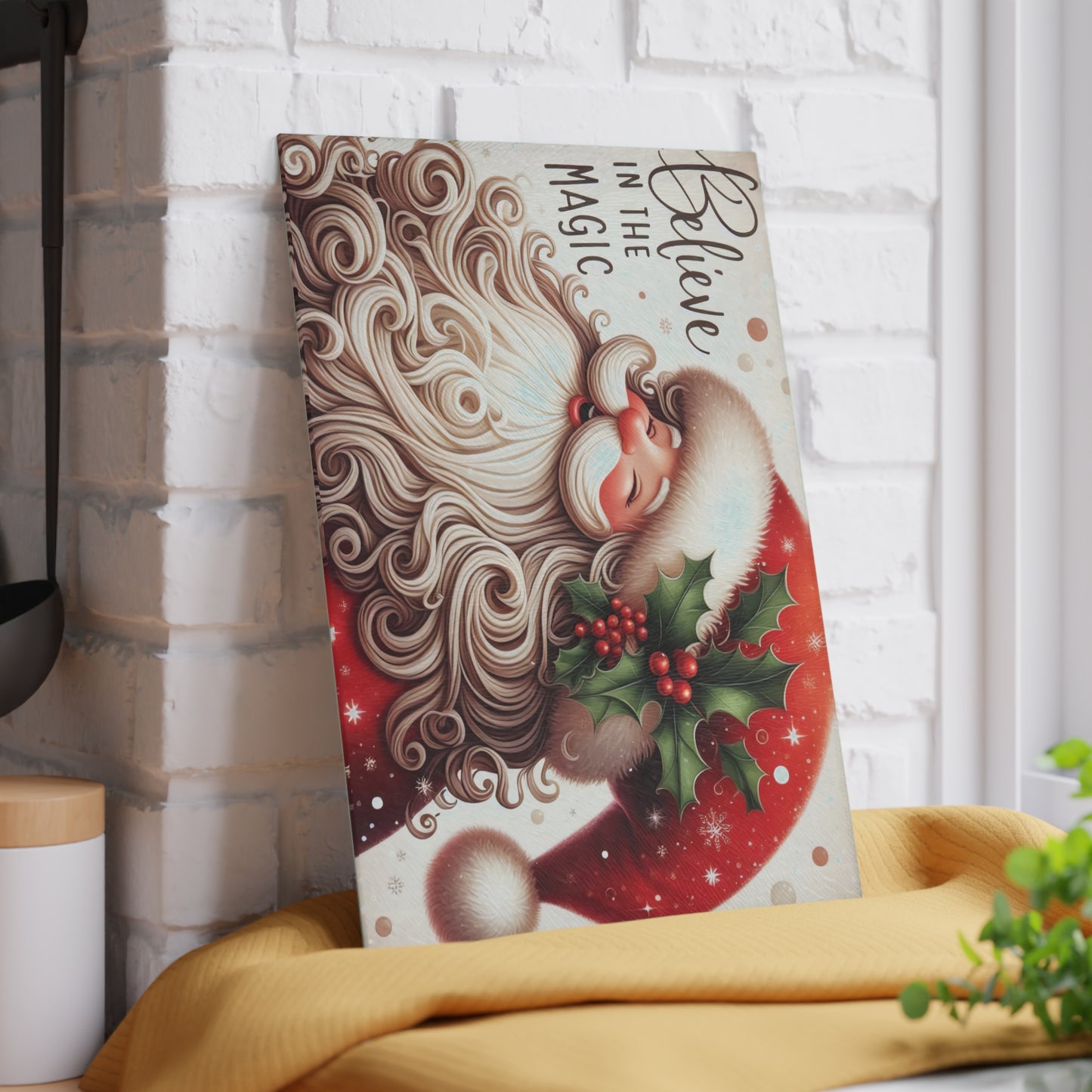 Festive Santa Glass Cutting Board - Believe in the Magic