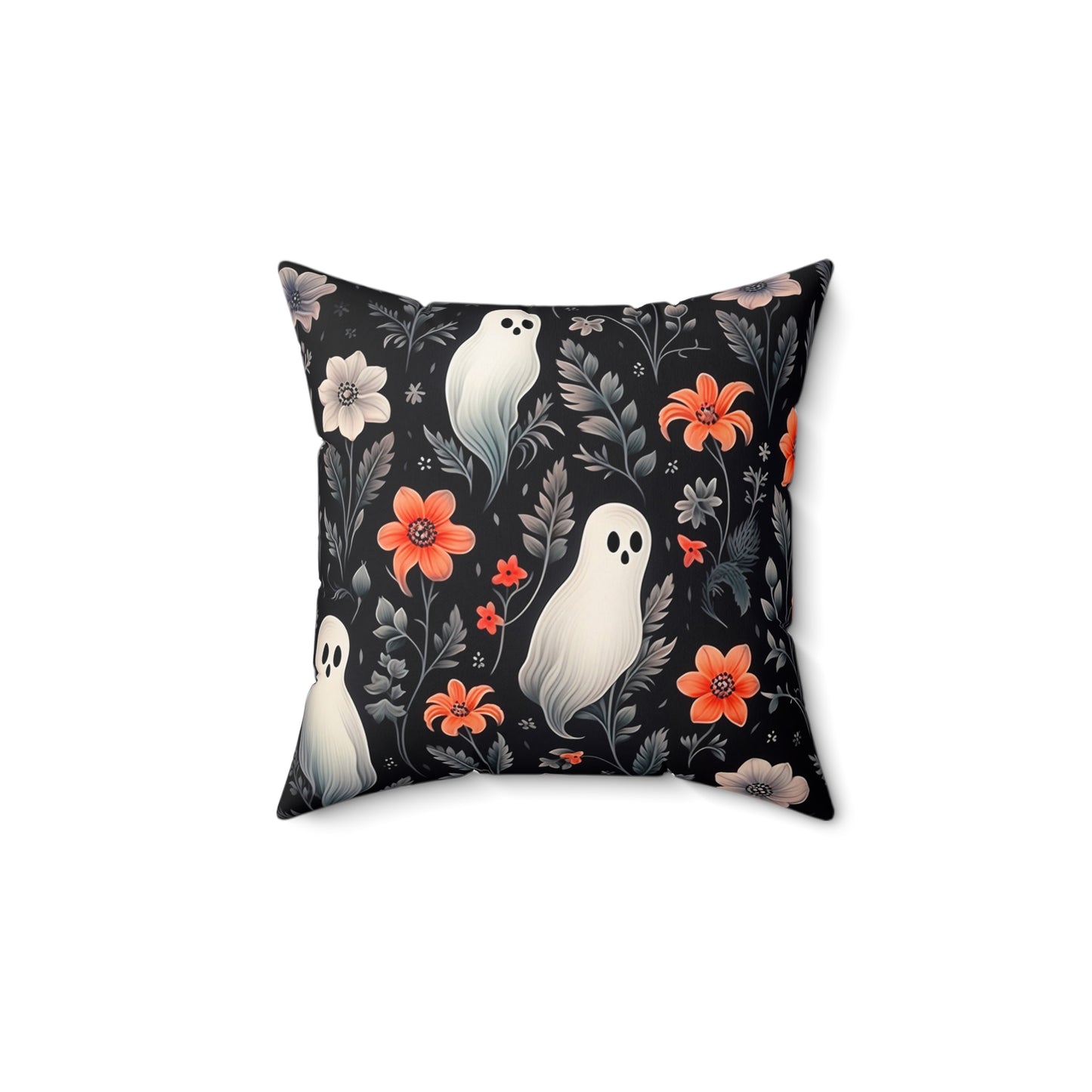 Ghostly with Floral Decor Spun Polyester Square Pillow for Any Room, Halloween Accent, Halloween Decor for Any Room, Great Gift Idea