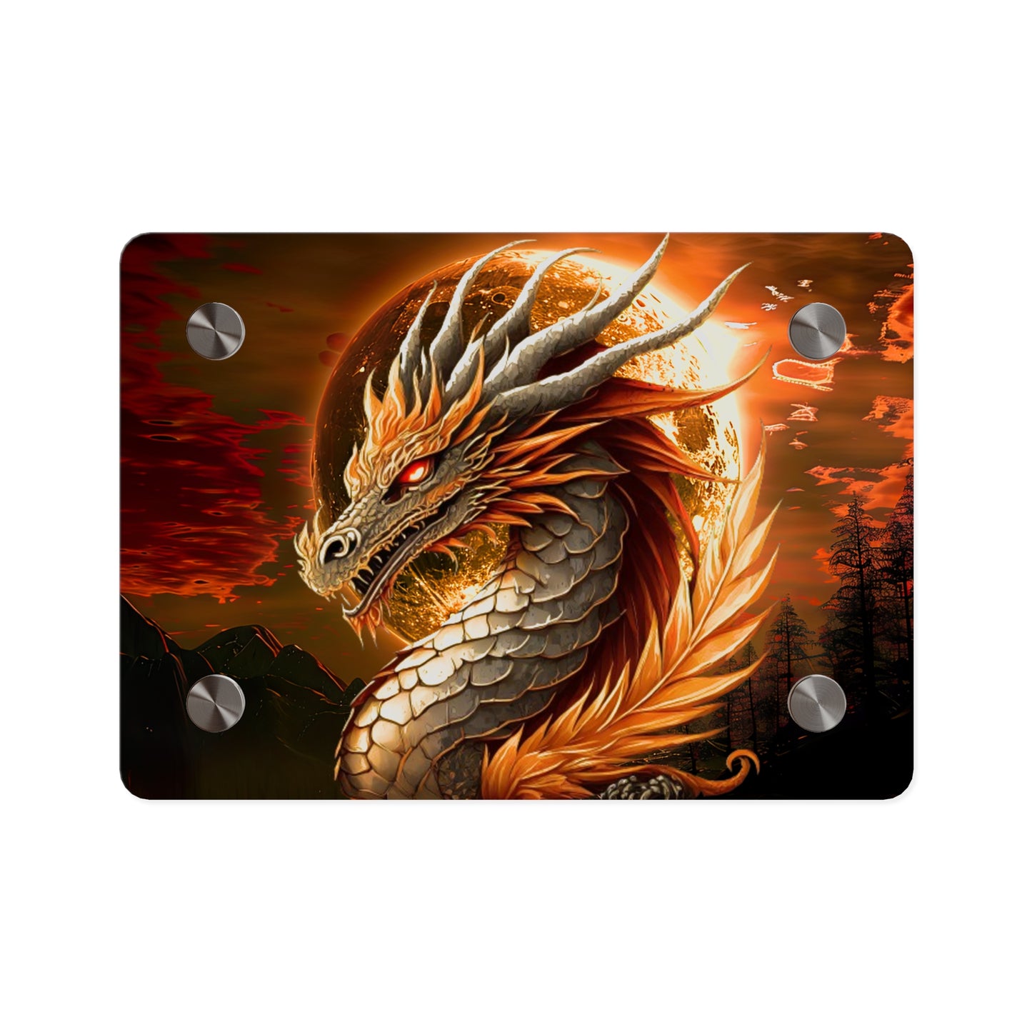 Gothic Theme Acrylic Wall Art Panels, Beautiful Dragon with Moon Background Decor, Accent for Any Room, Dragon Lovers, for Anyone