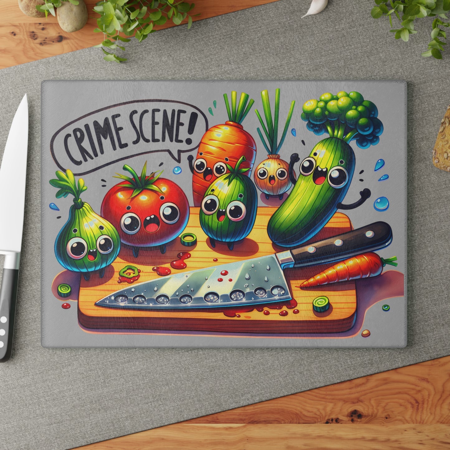 Cute Crime Scene Glass Cutting Board - Fun Kitchen Decor for Food Lovers