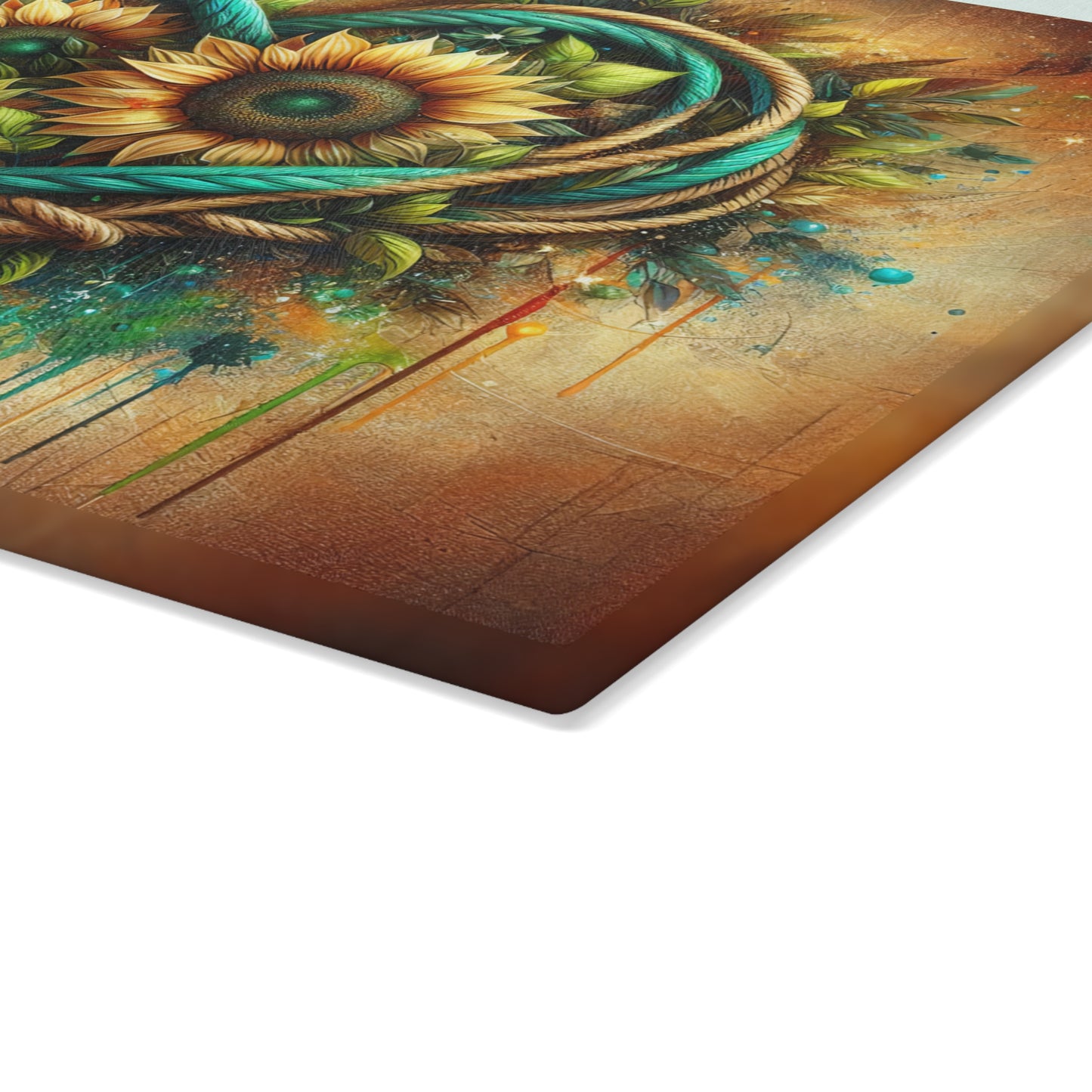 Decorative Glass Cutting Board — Heart Rope Floral Art