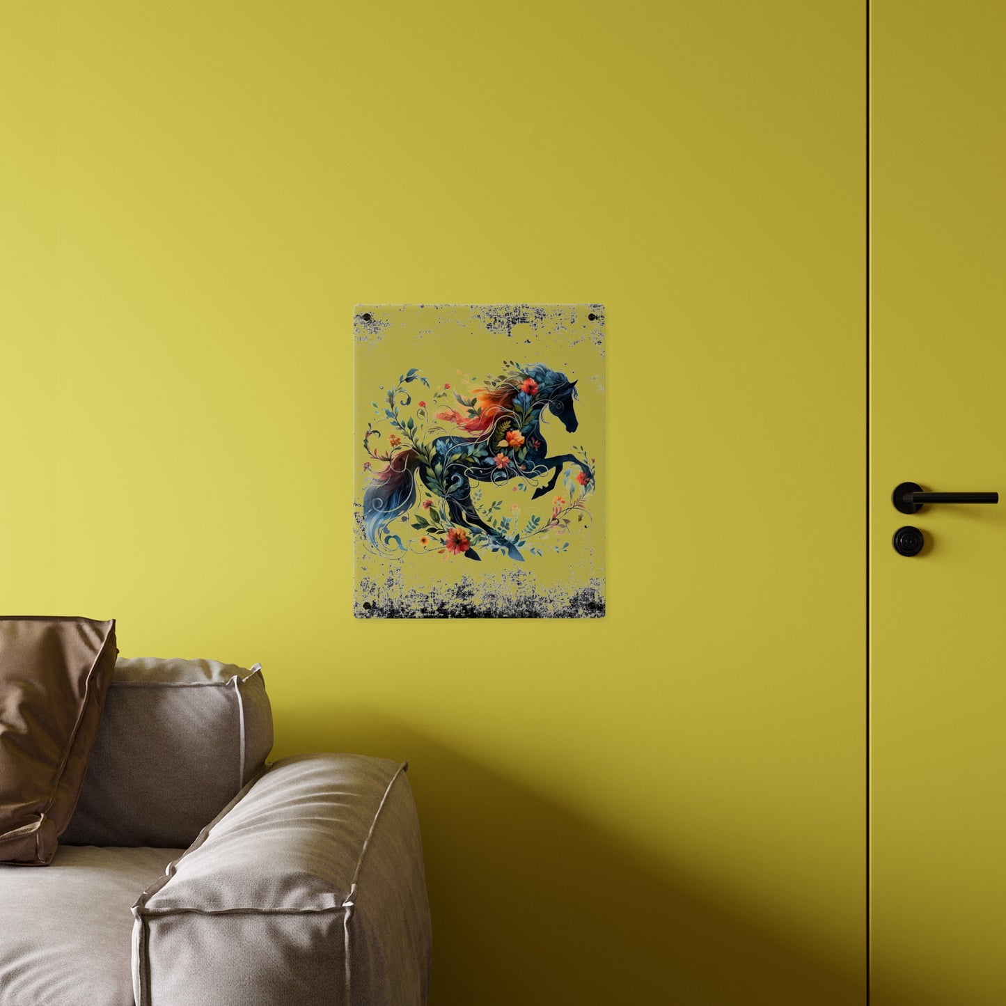 Vibrant Floral Horse Acrylic Wall Art Panel - Home Decor