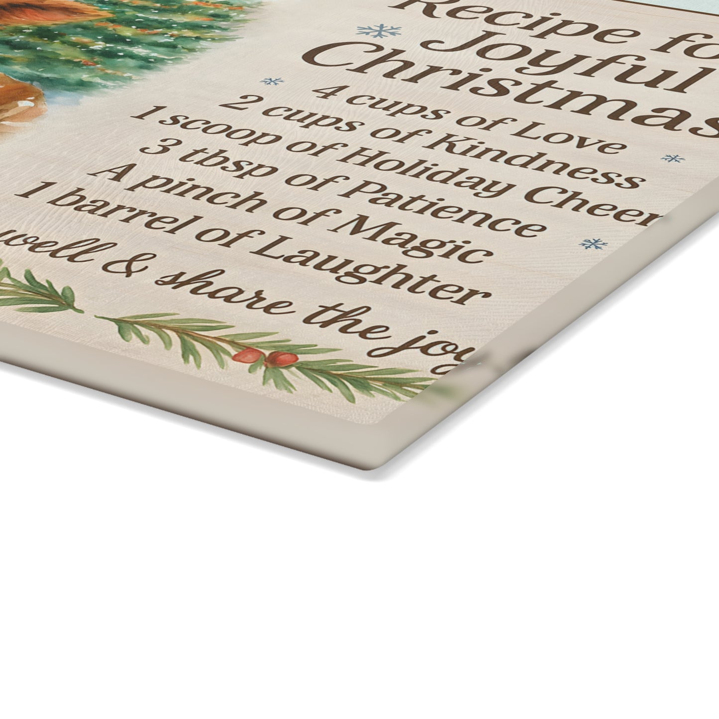 Holiday Recipe Glass Cutting Board - Joyful Christmas Design