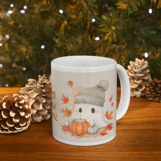 Autumn-Themed Ceramic Mug - "Boo Brew & You" - Perfect for Cozy Fall Days, Halloween, Gift for Coffee Lovers, Fall Decor, Seasonal Drinkware
