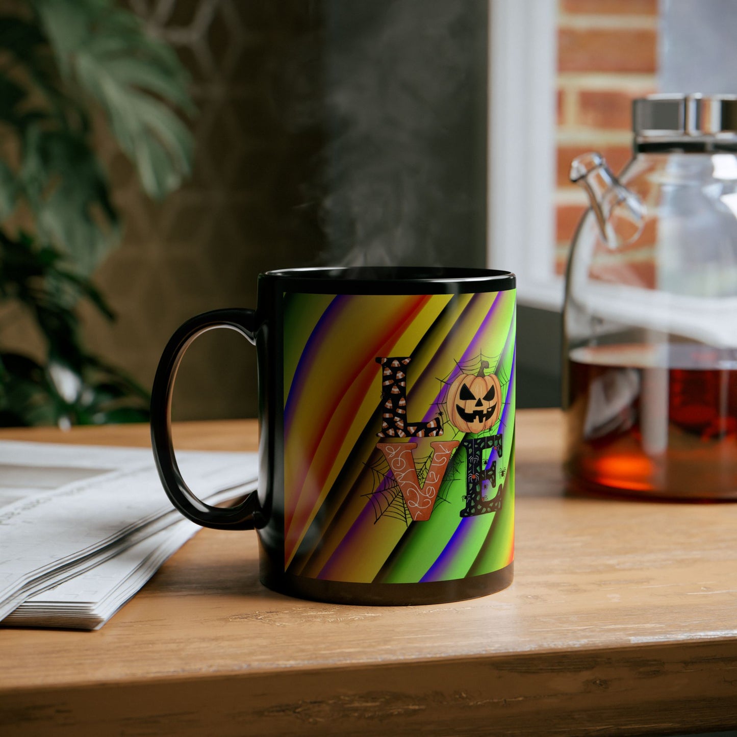 Halloween Theme Black Mug (11oz, 15oz), Cute Halloween Expression, Halloween Lovers, Coffee, Tea, Hot Chocolate Lovers, Great Gift Idea for Anyone