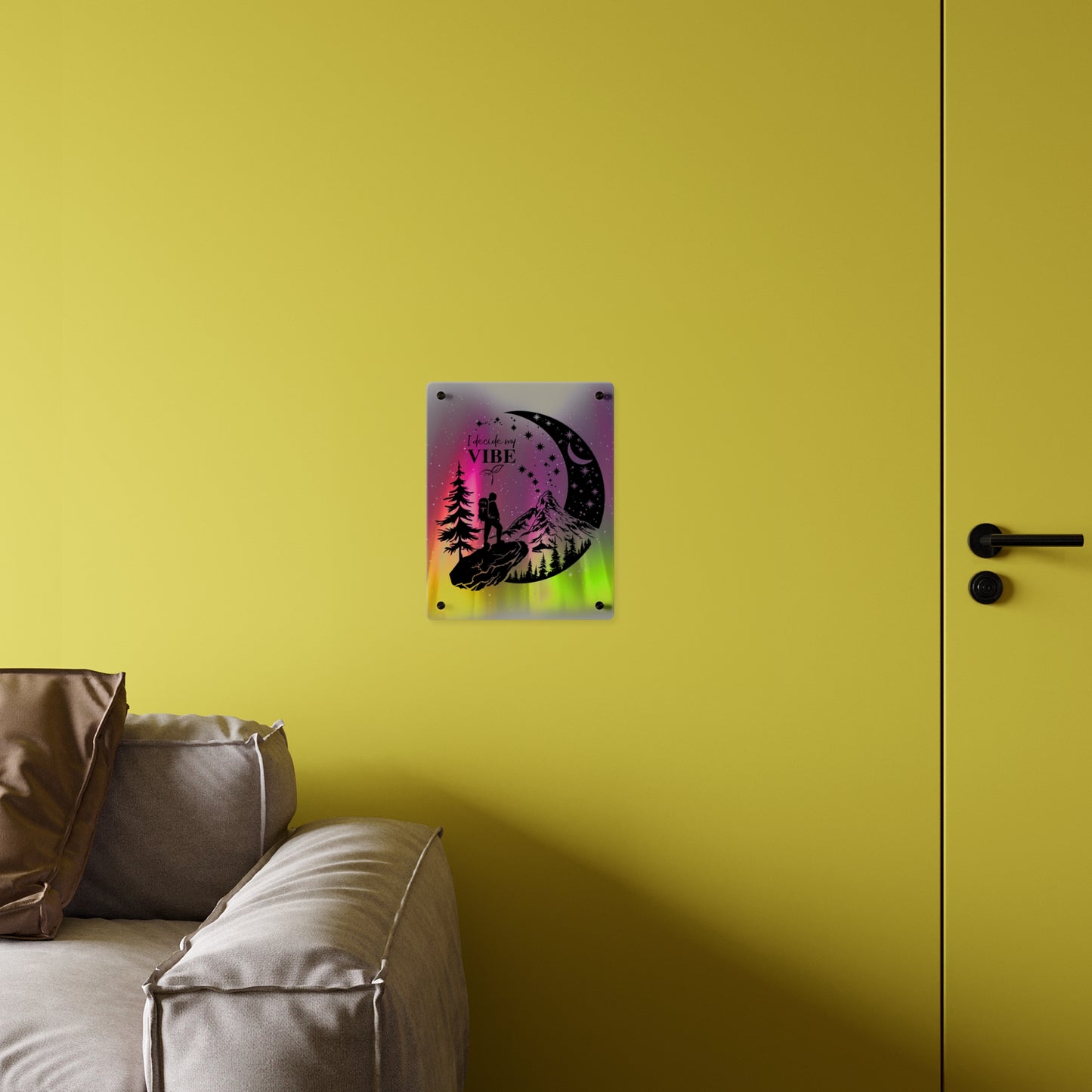 Acrylic Wall Art Panel - Inspirational Quote 'I Decide My Vibe' Hiking Scene
