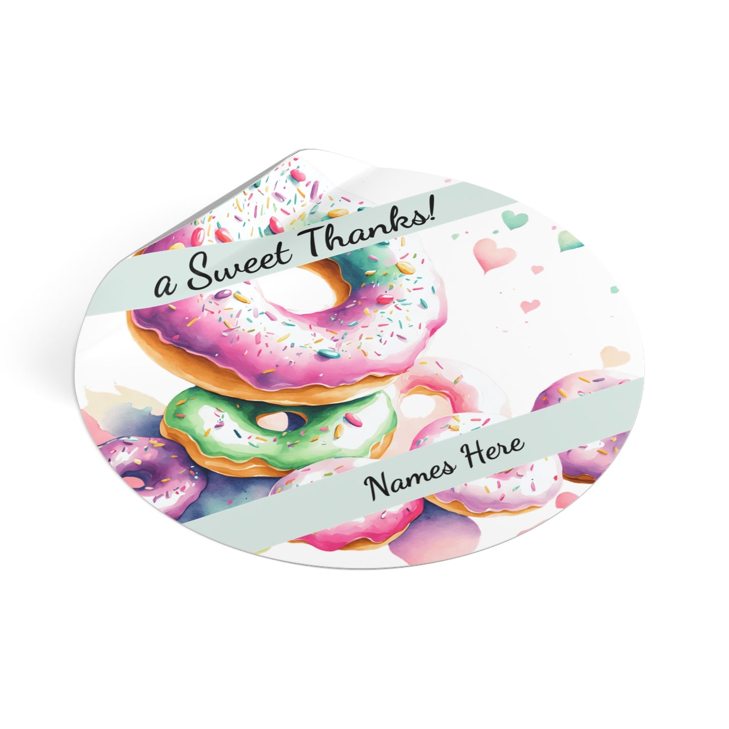 Sample Personalized Donut Round Vinyl Stickers | Sweet Thanks, Gift Labels, Party Favors, Wedding Decor, Custom Stickers