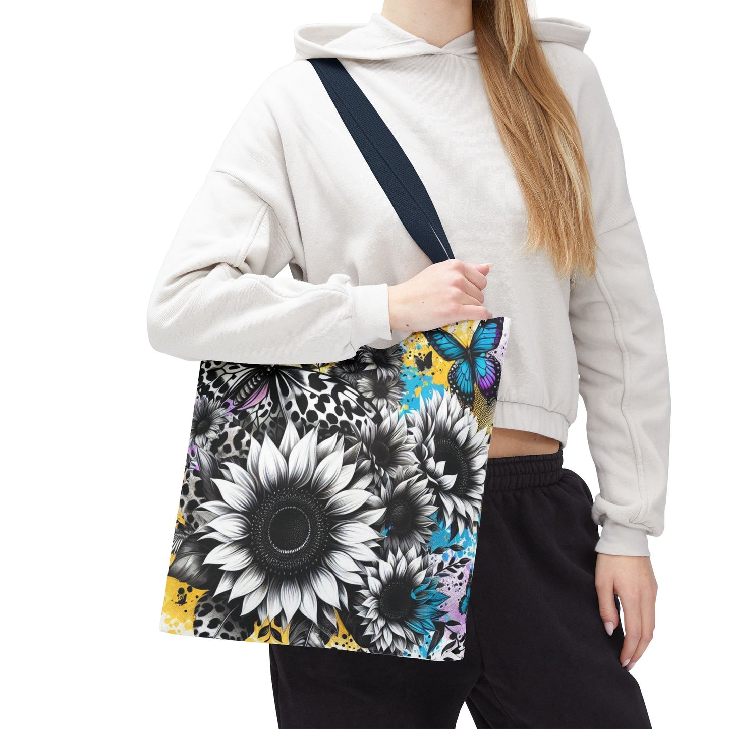 Sunflower & Butterflies Tote Bag — Color Splash Floral All-Over Print