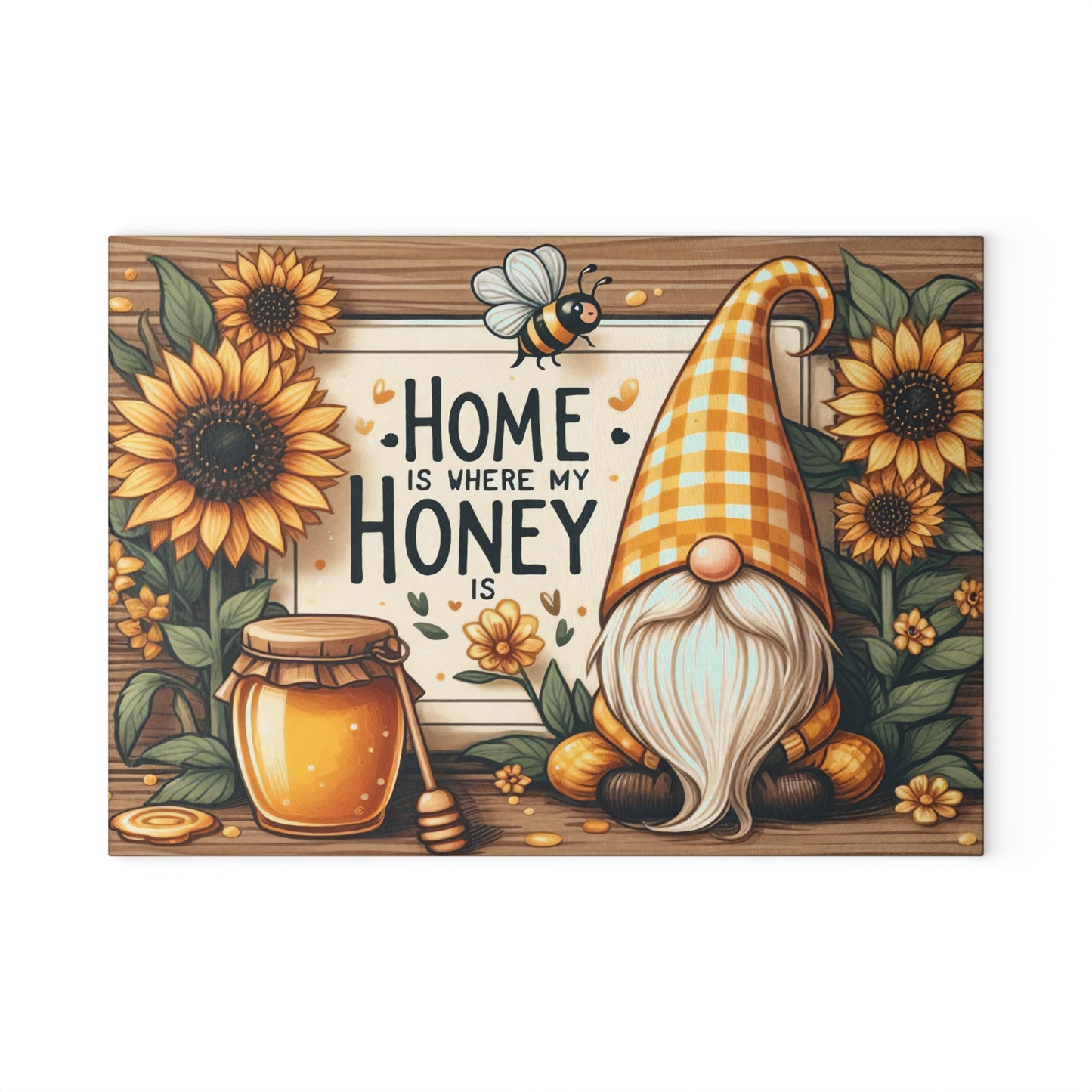 Home is Where My Honey Is Glass Cutting Board - Rustic Country Charm