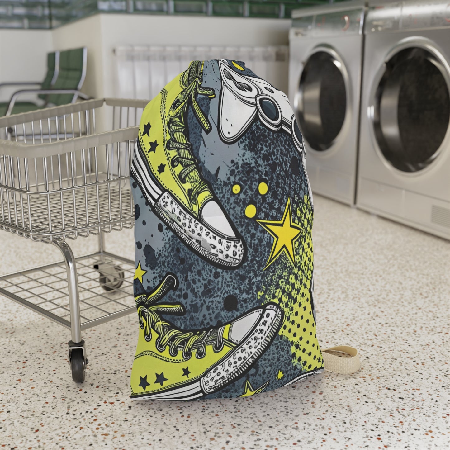 Sports & Gaming Laundry Bag — Soccer Ball, Sneakers & Controller Print