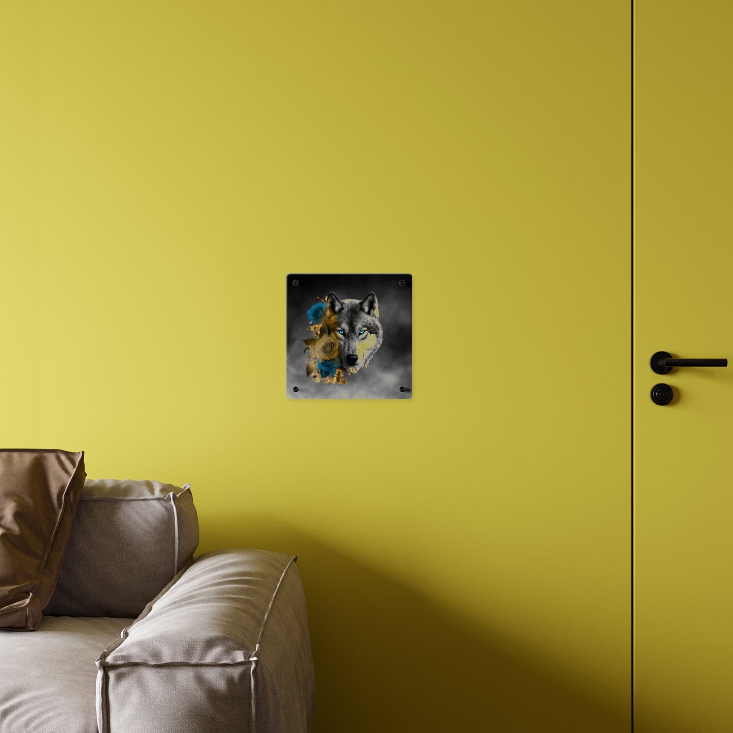 Lively Wolf Acrylic Wall Art Panel - Blue Roses Decor