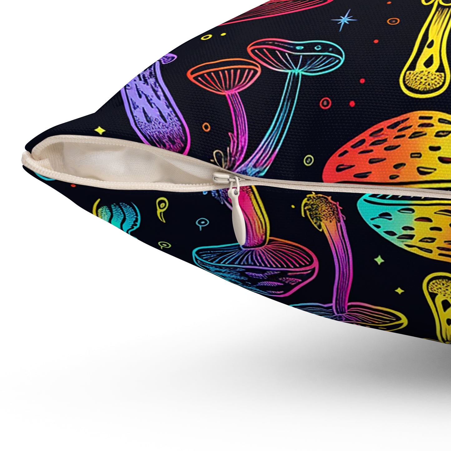 Decorative Spun Polyester Square Pillow, Stylish Mushroom Pattern with Eyes Decor for Home or Office, Great Gift Idea for Any Occasion for Anyone