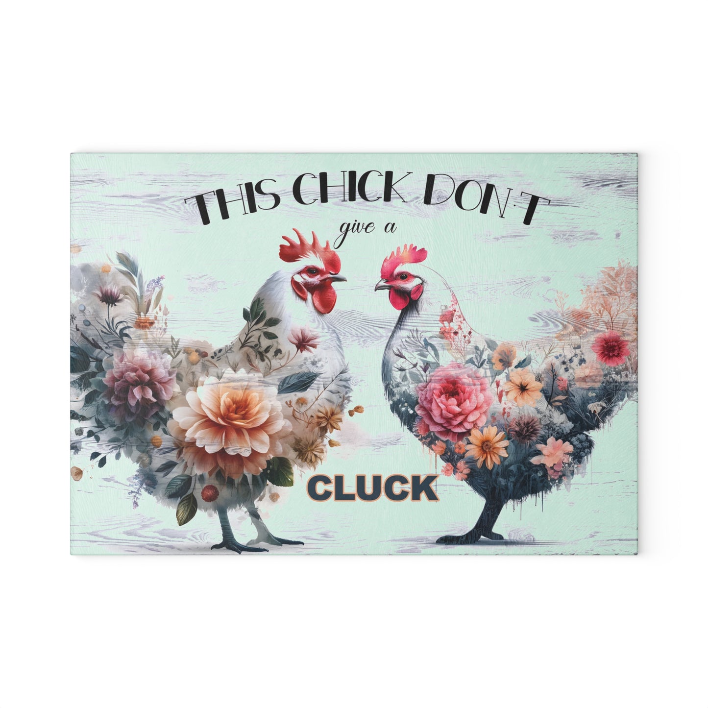 Floral Chicken Glass Cutting Board - Playful Kitchen Decor for Cooking Enthusiasts