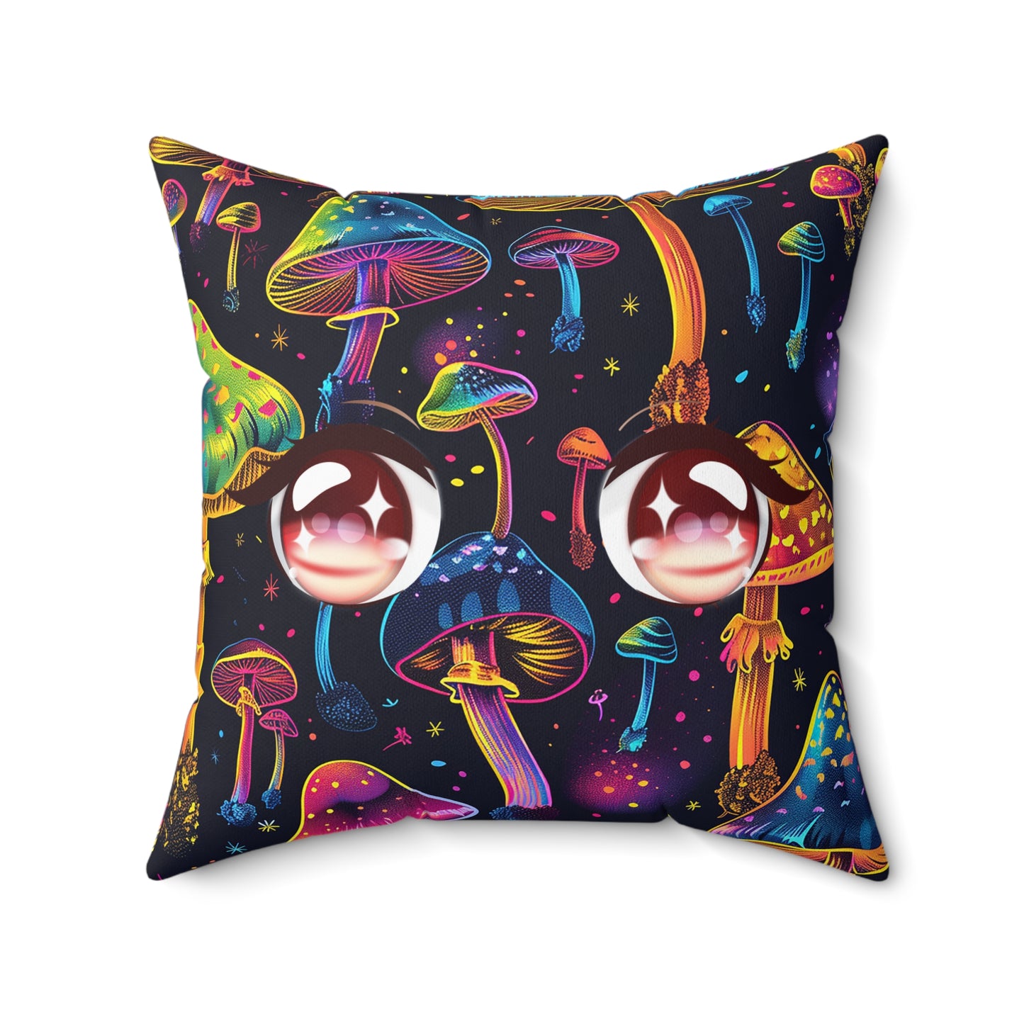 Neon Mushroom Pattern Spun Polyester Square Pillow, Stylish Neon Mushroom Decor for Home or Office, Great Gift Idea for Occasion for Anyone