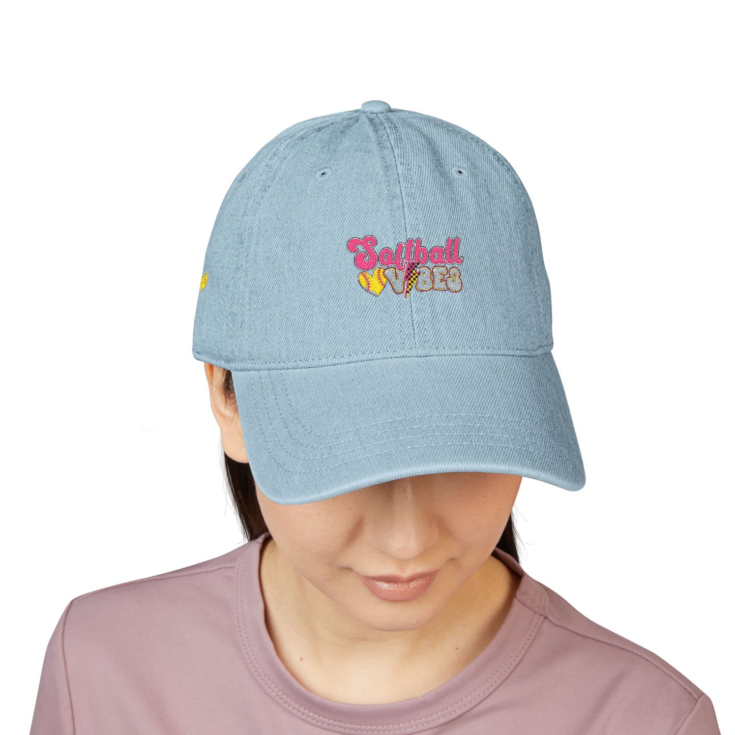 Softball Vibes Embroidered Denim Hat for Sport Lovers