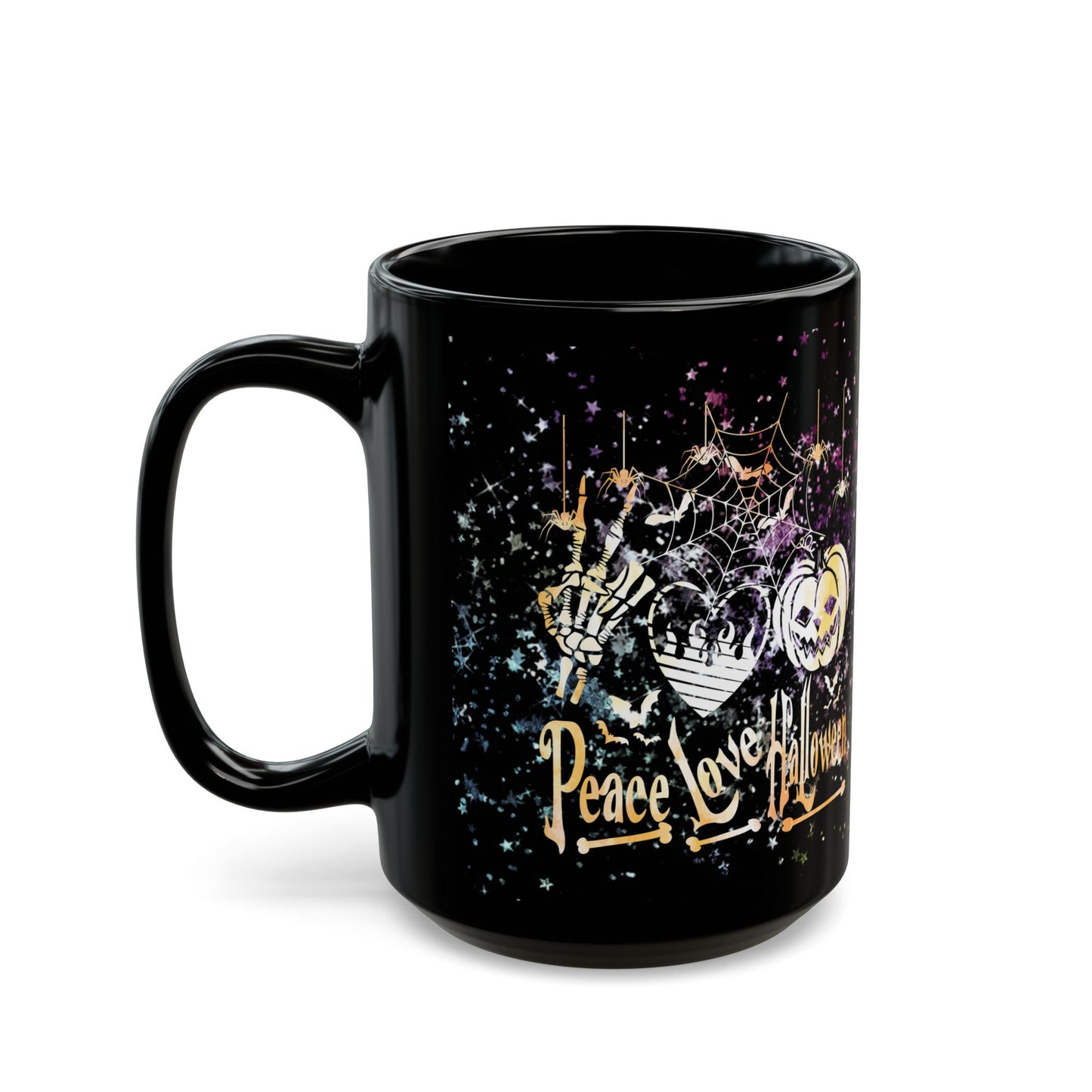 Halloween-Themed Black Mug | Peace Love Halloween Design, Spooky Coffee Cup, Fall Gift, Haunted House Decor, October Celebration