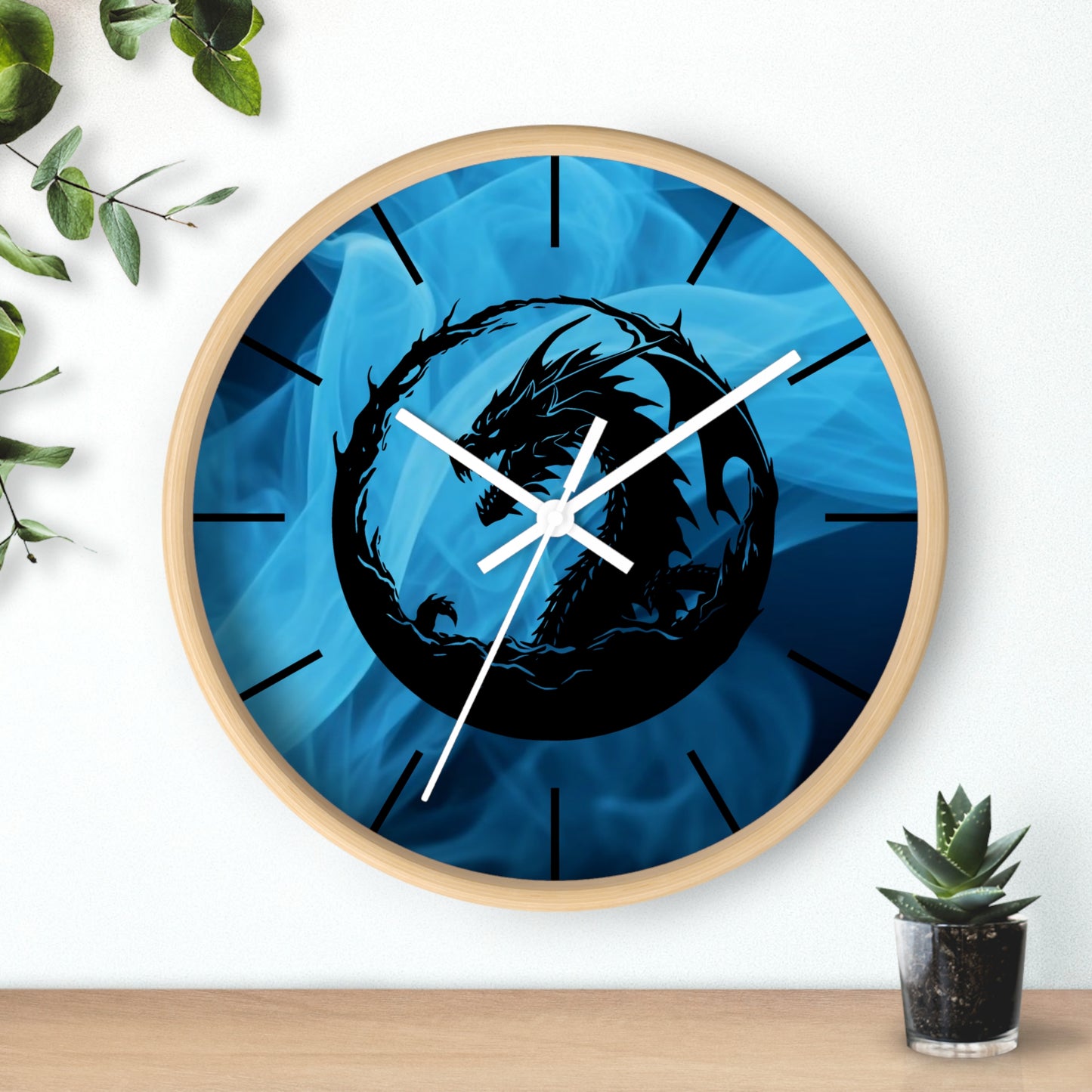 Dragon Blue Smoky Wall Clock - Mystical Home Office Decor Gift