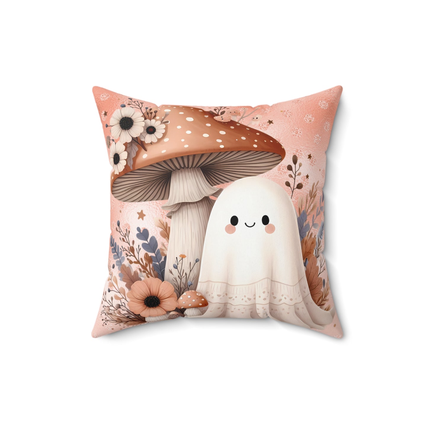 Whimsical Ghost and Mushroom Pillow, Cute Halloween Decor, Cozy Home Accent, Fall Vibes, Sofa Cushion, Spooky Cute