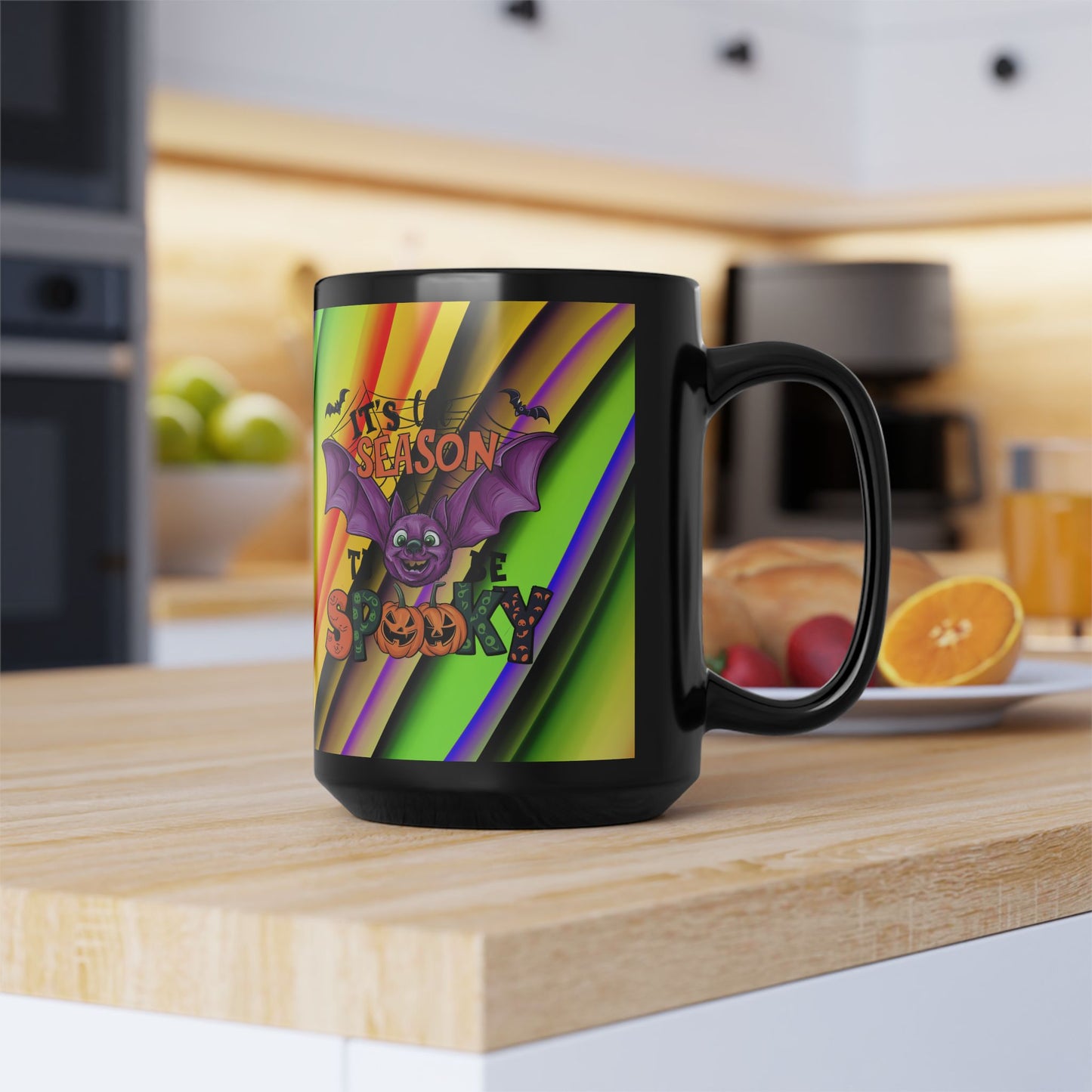 Halloween Theme Black Mug (11oz, 15oz), Cute Halloween Expression, Halloween Lovers, Coffee, Tea, Hot Chocolate Lovers Gift Idea